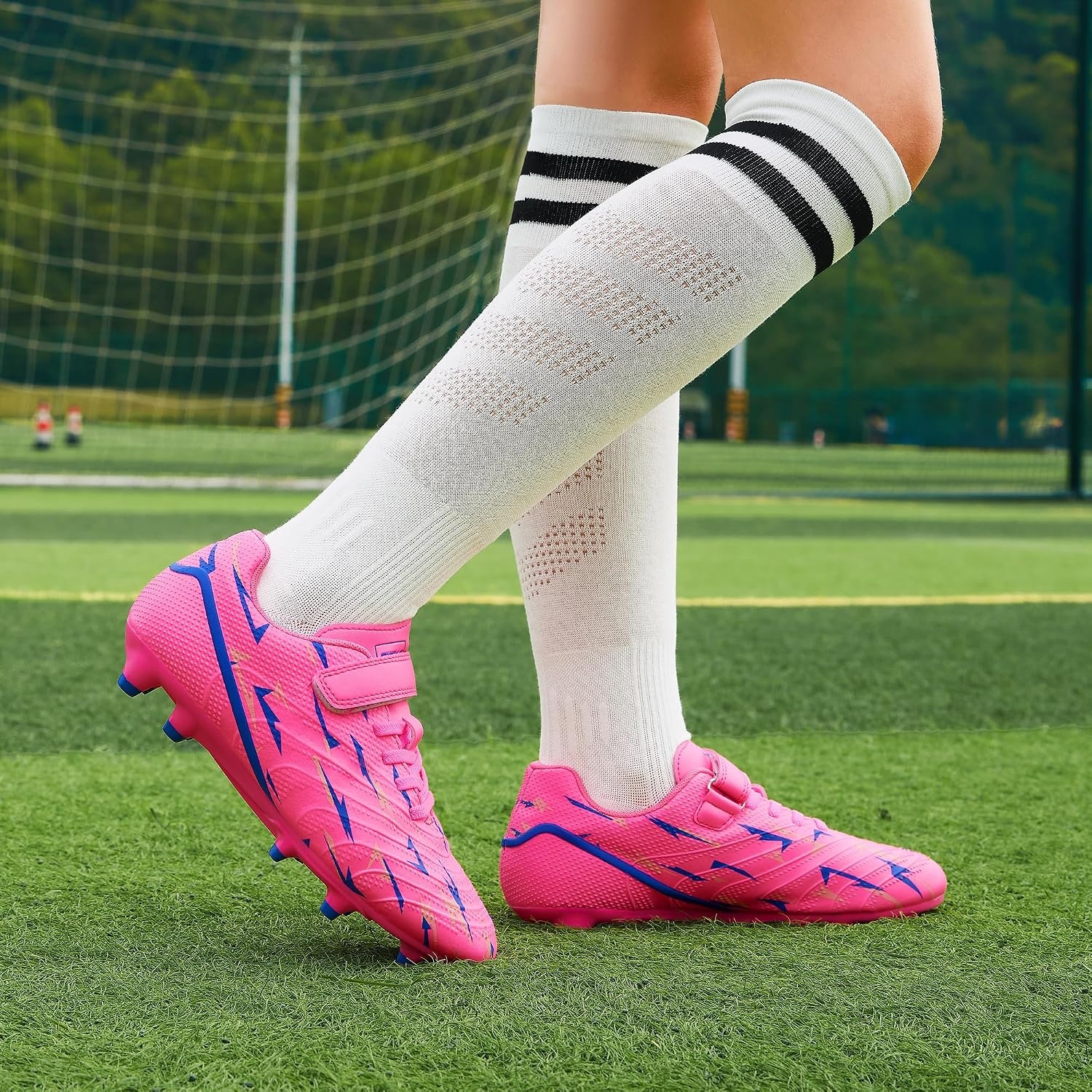 Stelle Boys Soccer Cleats for Kids Girls(Neon Pink)