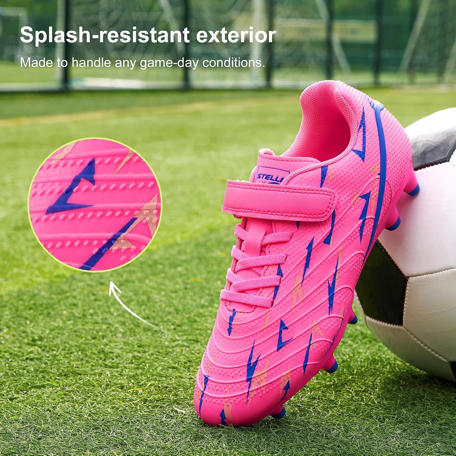 Stelle Boys Soccer Cleats for Kids Girls(Neon Pink)