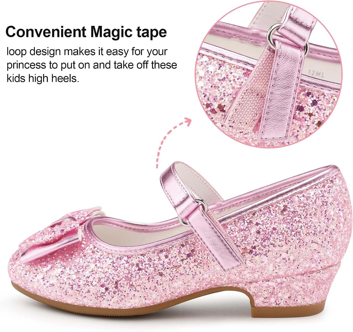 Stelle Girls Dress Shoes Glitter Princess Low Heels for Party Wedding Prom(T08-pink)
