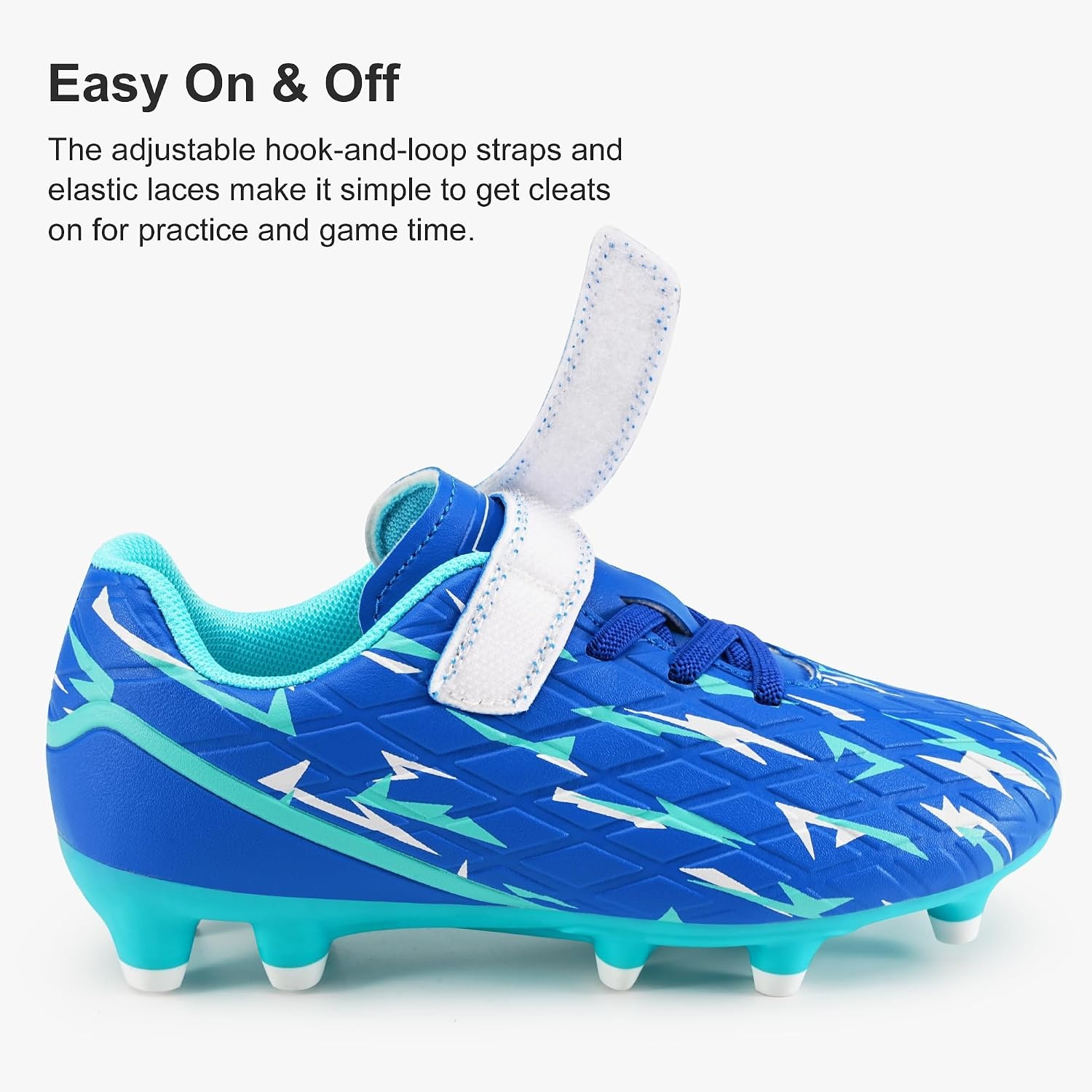 Stelle Boys Soccer Cleats for Kids Girls | Cushioned Comfort Breathable Lining Firm Ground Hook-and-Loop Strap Lightning Design Baseball&Softball Little to Big Kids(Electric Blue)