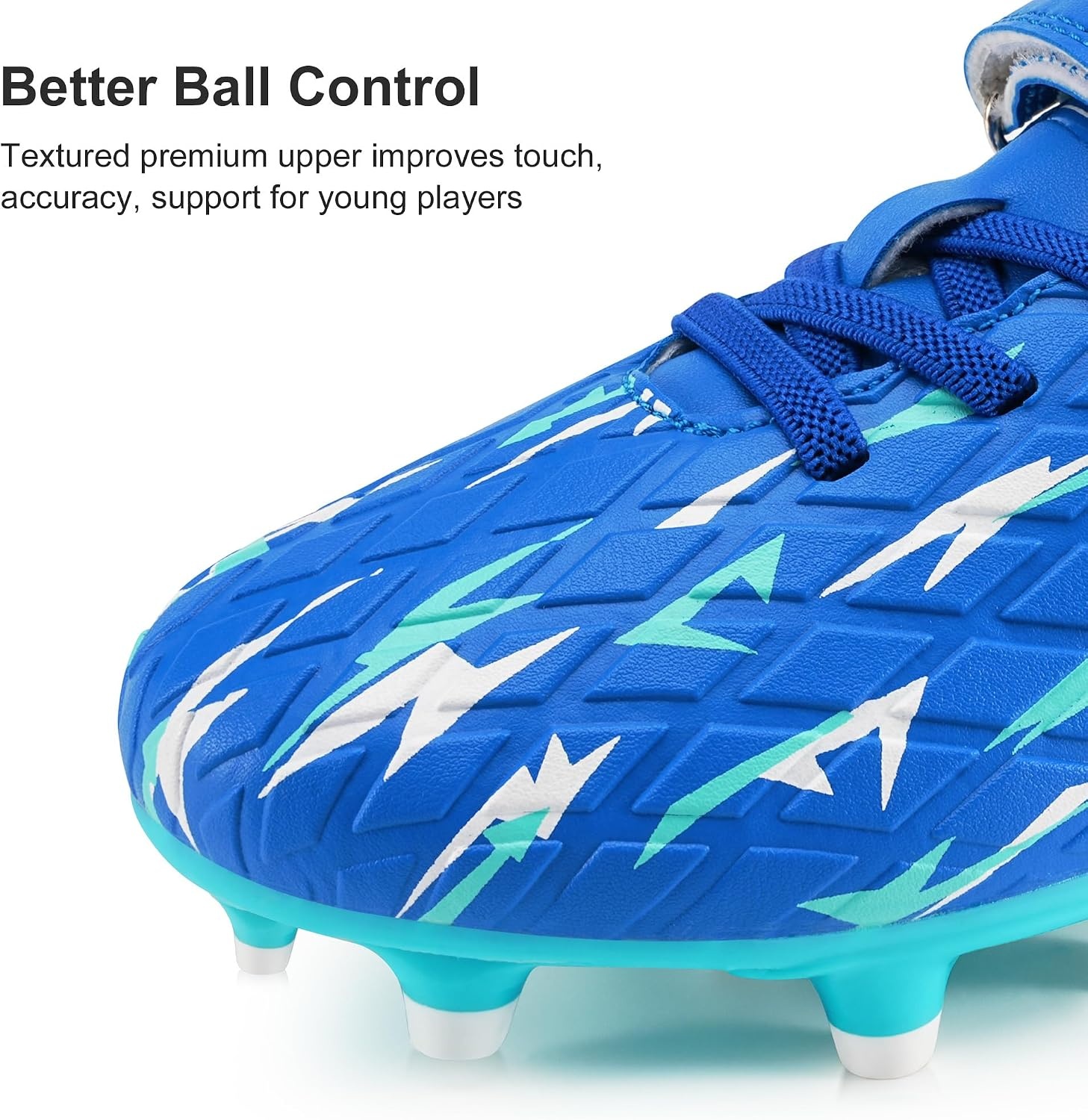Stelle Boys Soccer Cleats for Kids Girls | Cushioned Comfort Breathable Lining Firm Ground Hook-and-Loop Strap Lightning Design Baseball&Softball Little to Big Kids(Electric Blue)