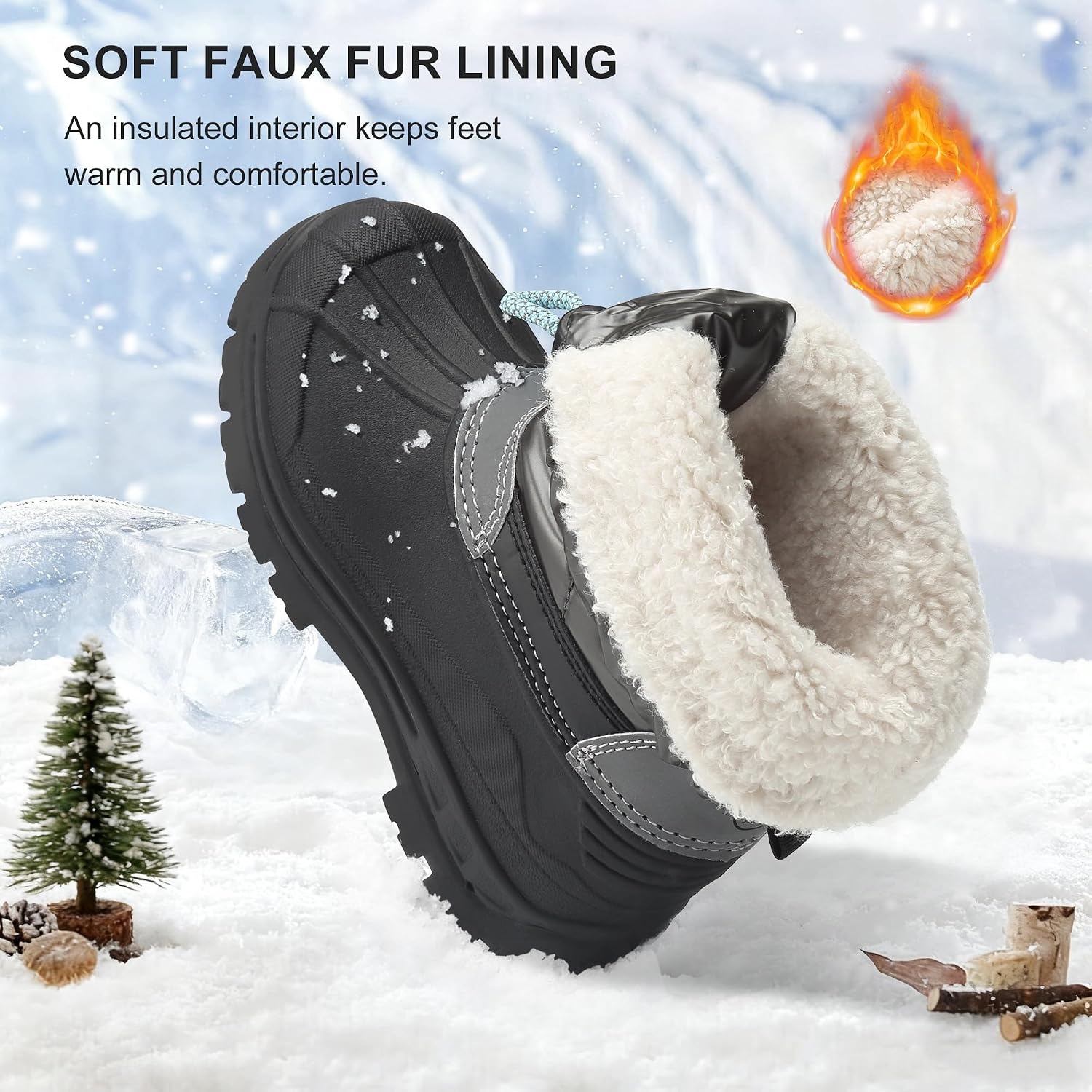 Stelle Girls Snow Boots with Zipper Kids Boys Winter Outdoor Boots(Grey)