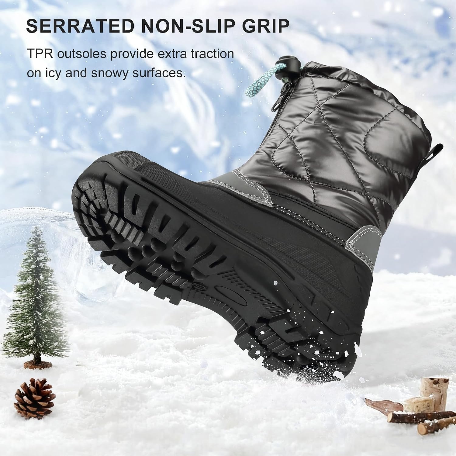 Stelle Girls Snow Boots with Zipper Kids Boys Winter Outdoor Boots(Grey)