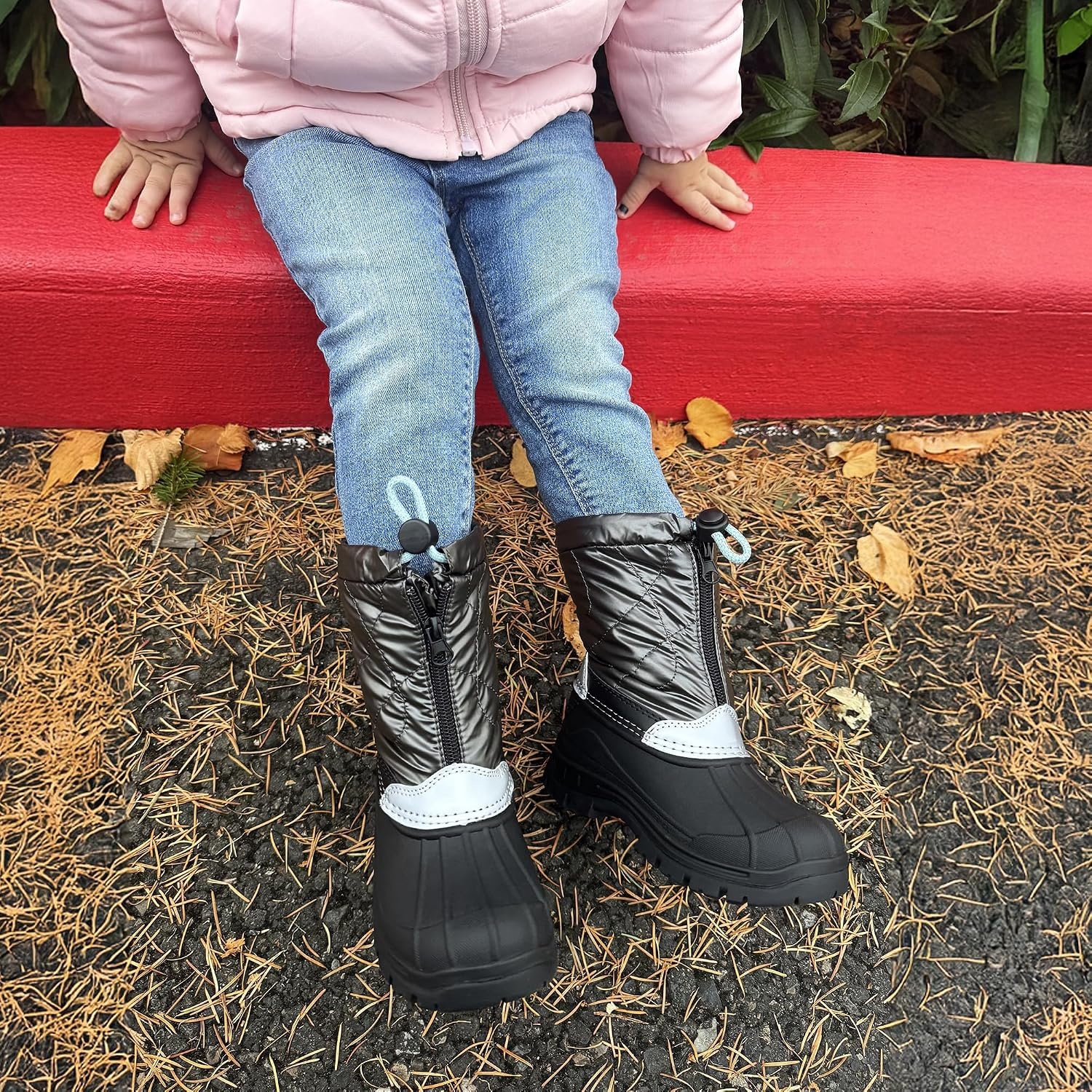 Stelle Girls Snow Boots with Zipper Kids Boys Winter Outdoor Boots(Grey)