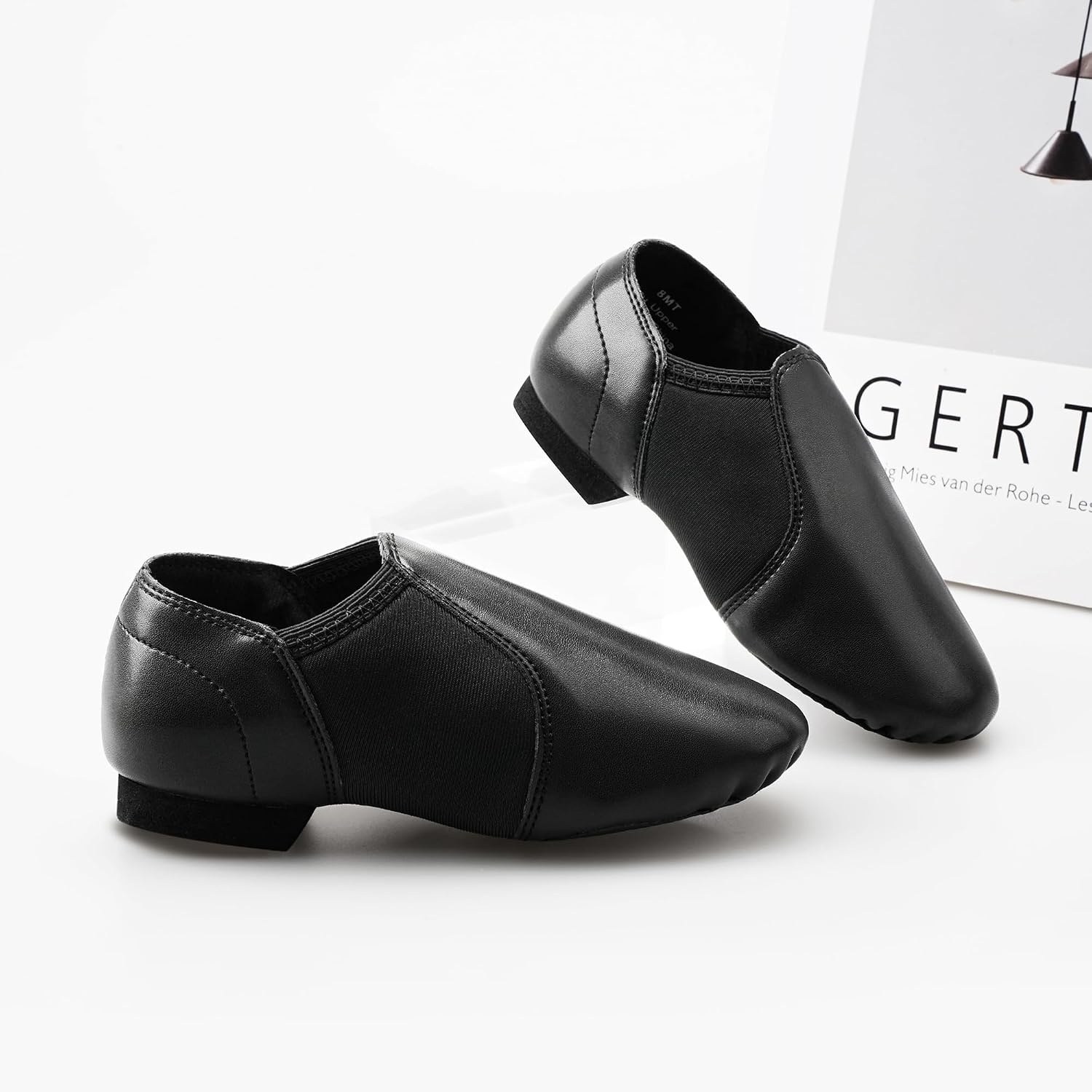 Stelle PU Leather Jazz Shoes for Girls and Boys Dance Shoes(B-black)