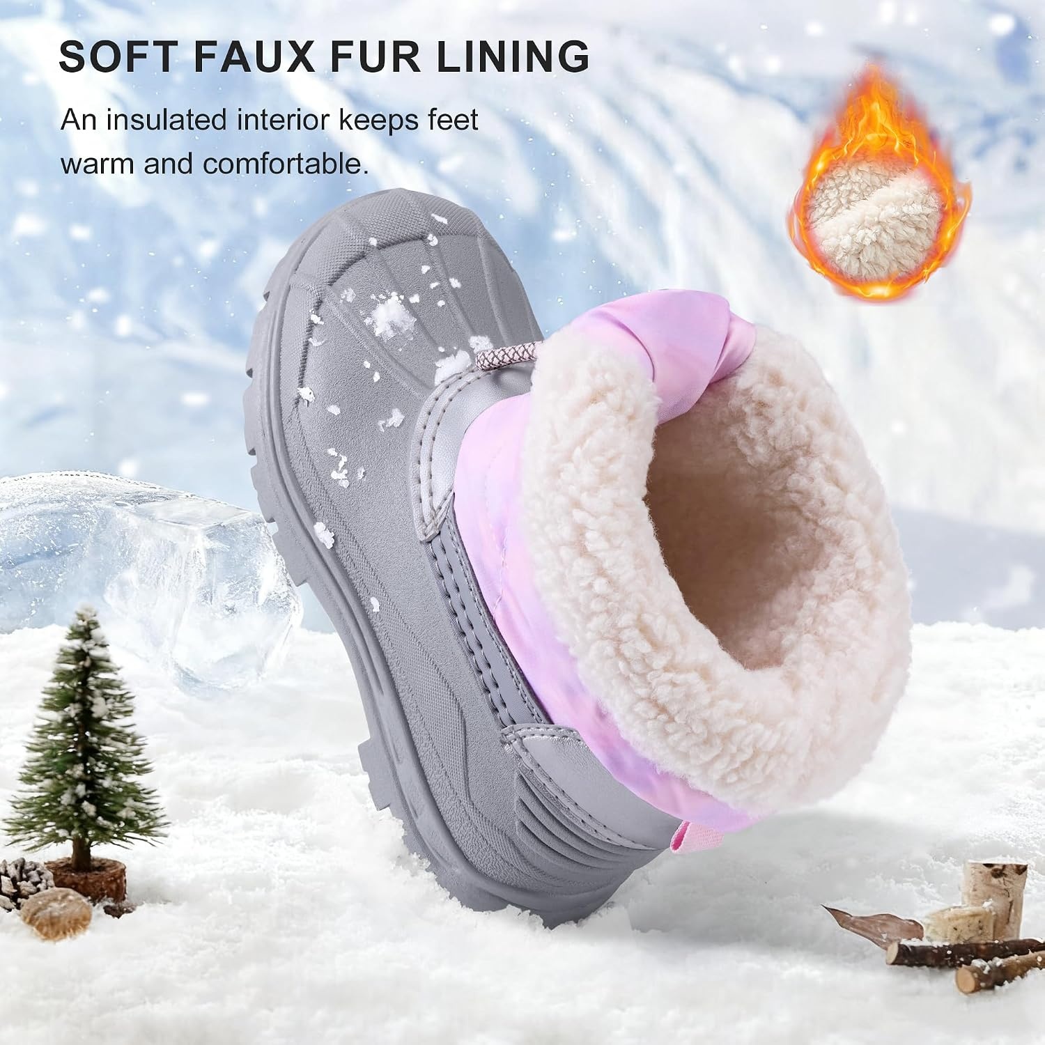Stelle Girls Snow Boots with Zipper Kids Boys Winter Outdoor Boots | Non-Slip Waterproof TPR Outsole Warm Faux Fur Insulated Lining Easy On/off Cozy Mid-calf Fit with Bungee Adjuster for Toddler(Marshmellow Marble)