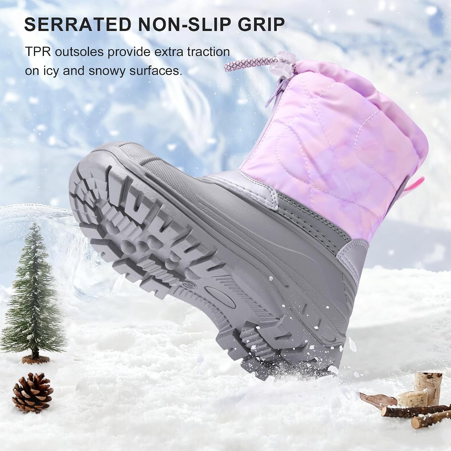 Stelle Girls Snow Boots with Zipper Kids Boys Winter Outdoor Boots | Non-Slip Waterproof TPR Outsole Warm Faux Fur Insulated Lining Easy On/off Cozy Mid-calf Fit with Bungee Adjuster for Toddler(Marshmellow Marble)