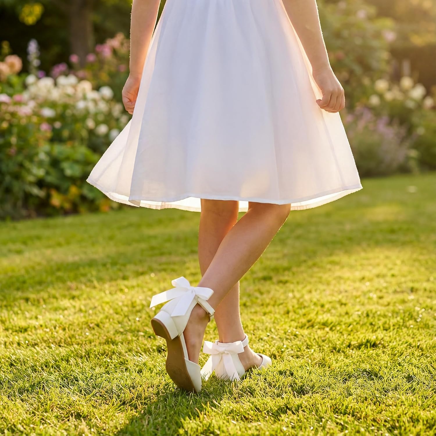 Stelle Girls Low Heel Dress Shoes with Detachable Bow for Wedding Party | Removable bow, Princess shoes, Flower girl, Dress occasions, PU finish, Glitter finish, Ankle Strap, Closed Toe, Toddler(White)