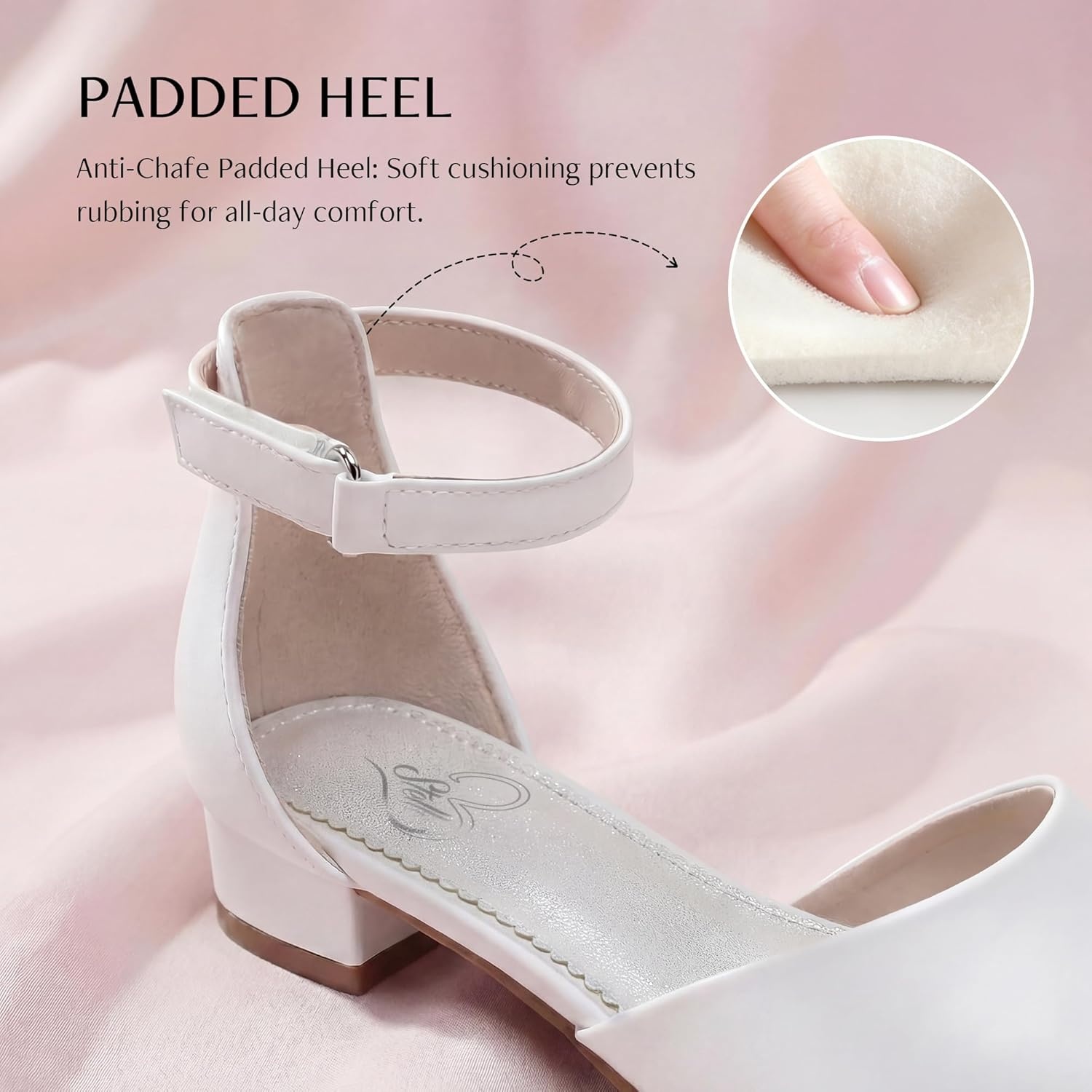 Stelle Girls Low Heel Dress Shoes with Detachable Bow for Wedding Party | Removable bow, Princess shoes, Flower girl, Dress occasions, PU finish, Glitter finish, Ankle Strap, Closed Toe, Toddler(White)