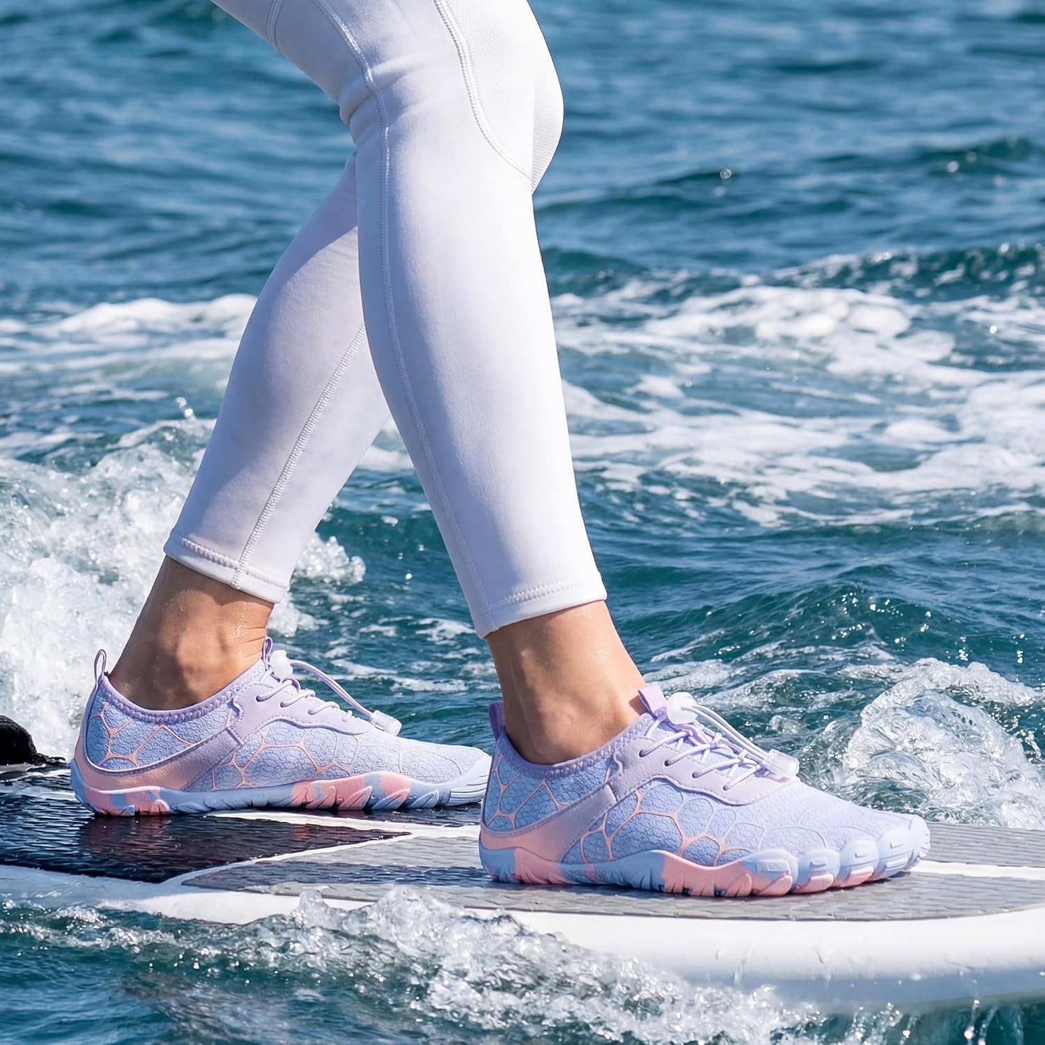 Stelle Water Shoes for Women Adult Aqua Shoes for Swim Lake | River Beach Rafting Kayaking Barefoot Quick-Dry Mesh Lightweight Comfort Adjustable Bungee Laces Non-Slip Rubber Outsole(Periwinkle)