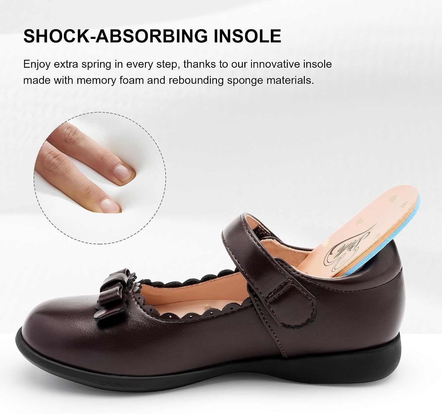 Stelle School Shoes for Girls Bow Mary Jane Dress Shoes | Scalloped edge detail, Cushioned insole, Flexible outsole, Hook-and-loop strap, Comfortable all-day wear(Brown)