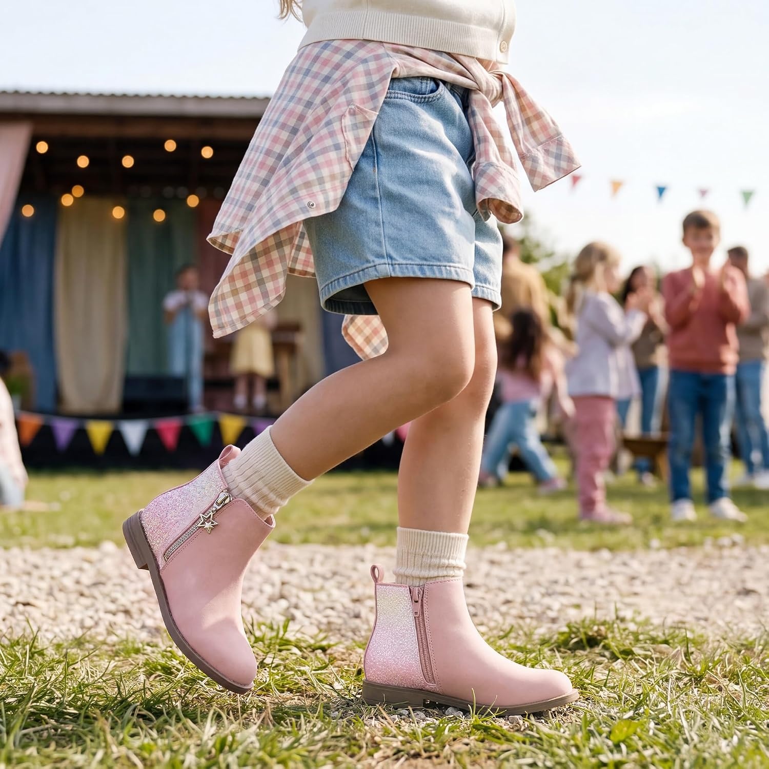 Stelle Girls Ankle Boots Glitter Fall Shoes(Pink)