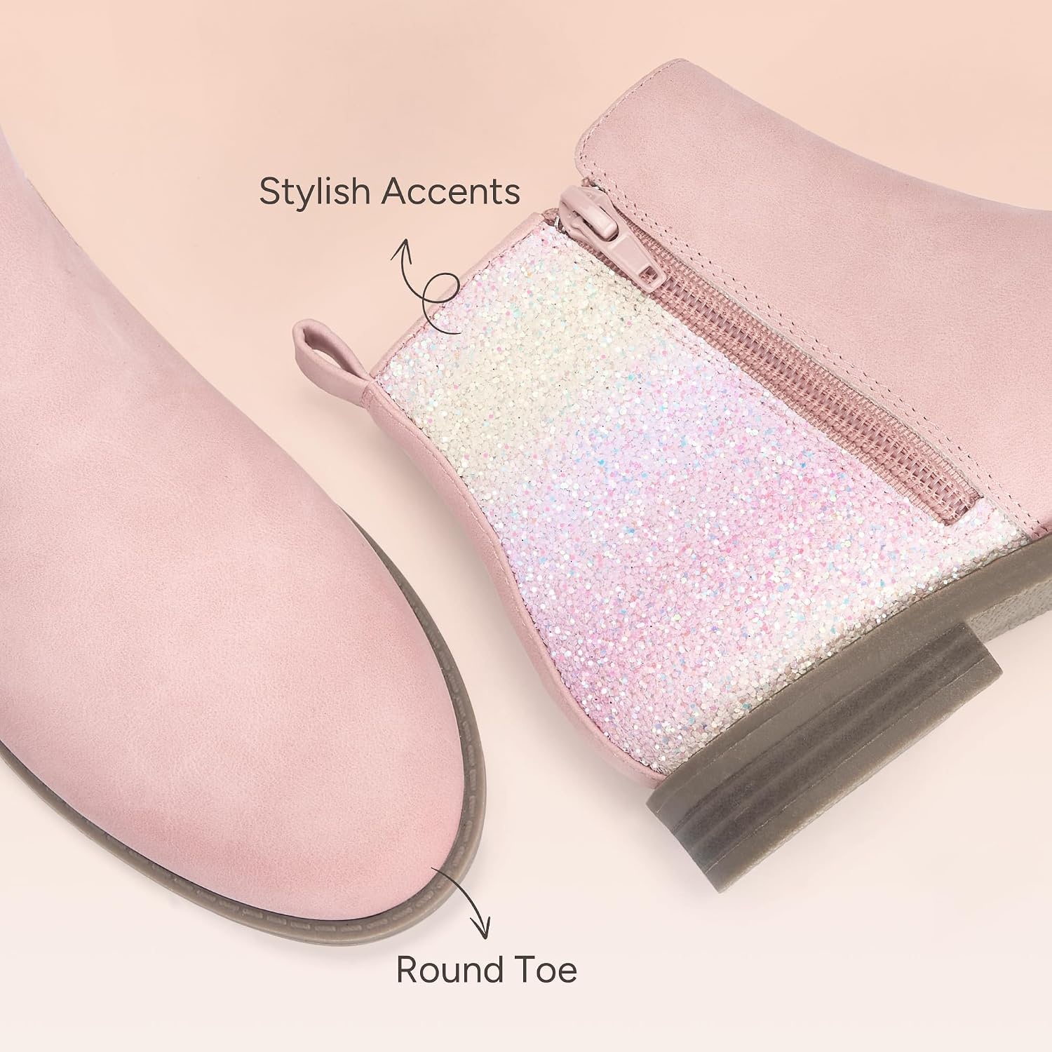 Stelle Girls Ankle Boots Glitter Fall Shoes(Pink)