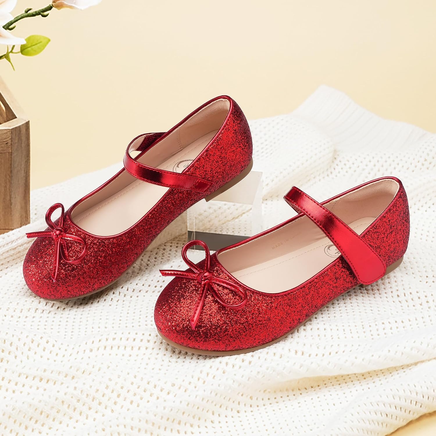 Stelle Girls Dress Shoes Toddler Flower Wedding Party Shoes Mary Jane School Flats(Toddler/Little Kids/Big Kids)(Red)