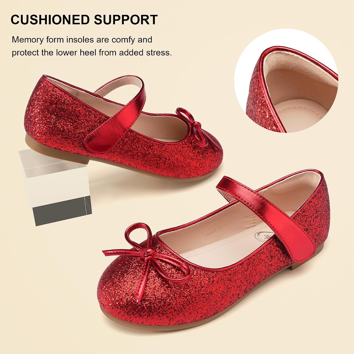 Stelle Girls Dress Shoes Toddler Flower Wedding Party Shoes Mary Jane School Flats(Toddler/Little Kids/Big Kids)(Red)