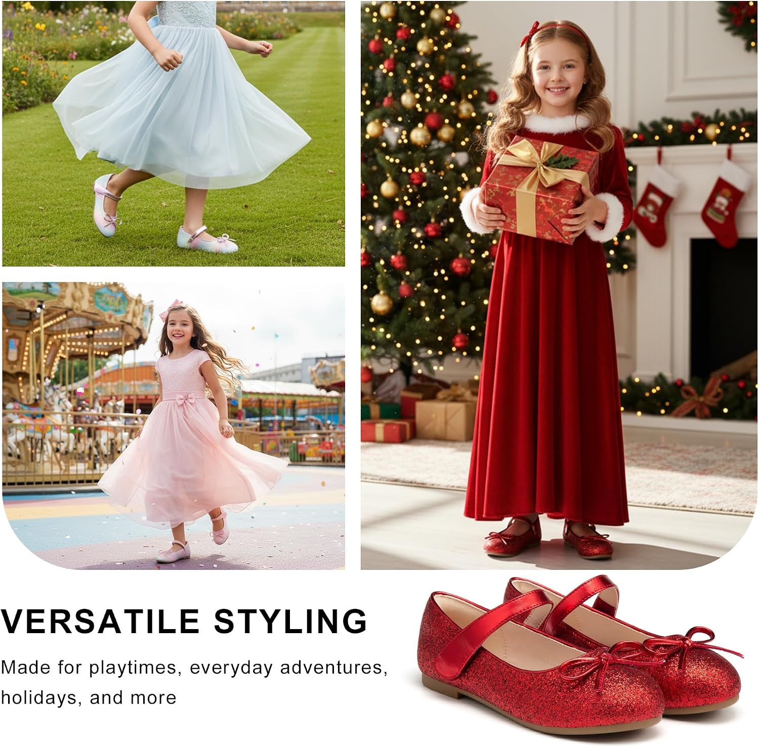 Stelle Girls Dress Shoes Toddler Flower Wedding Party Shoes Mary Jane School Flats(Toddler/Little Kids/Big Kids)(Red)