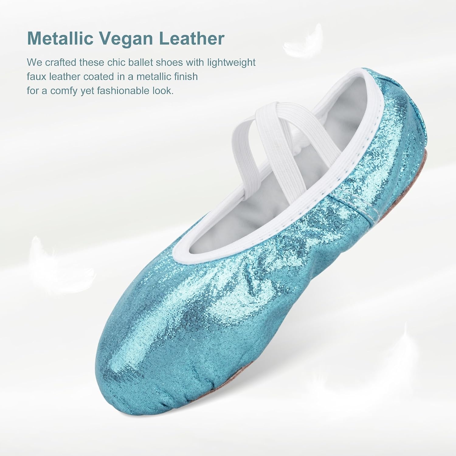 Stelle Ballet Slippers for Girls Glitter Metallic Vegan Leather Full Sole(Blue)