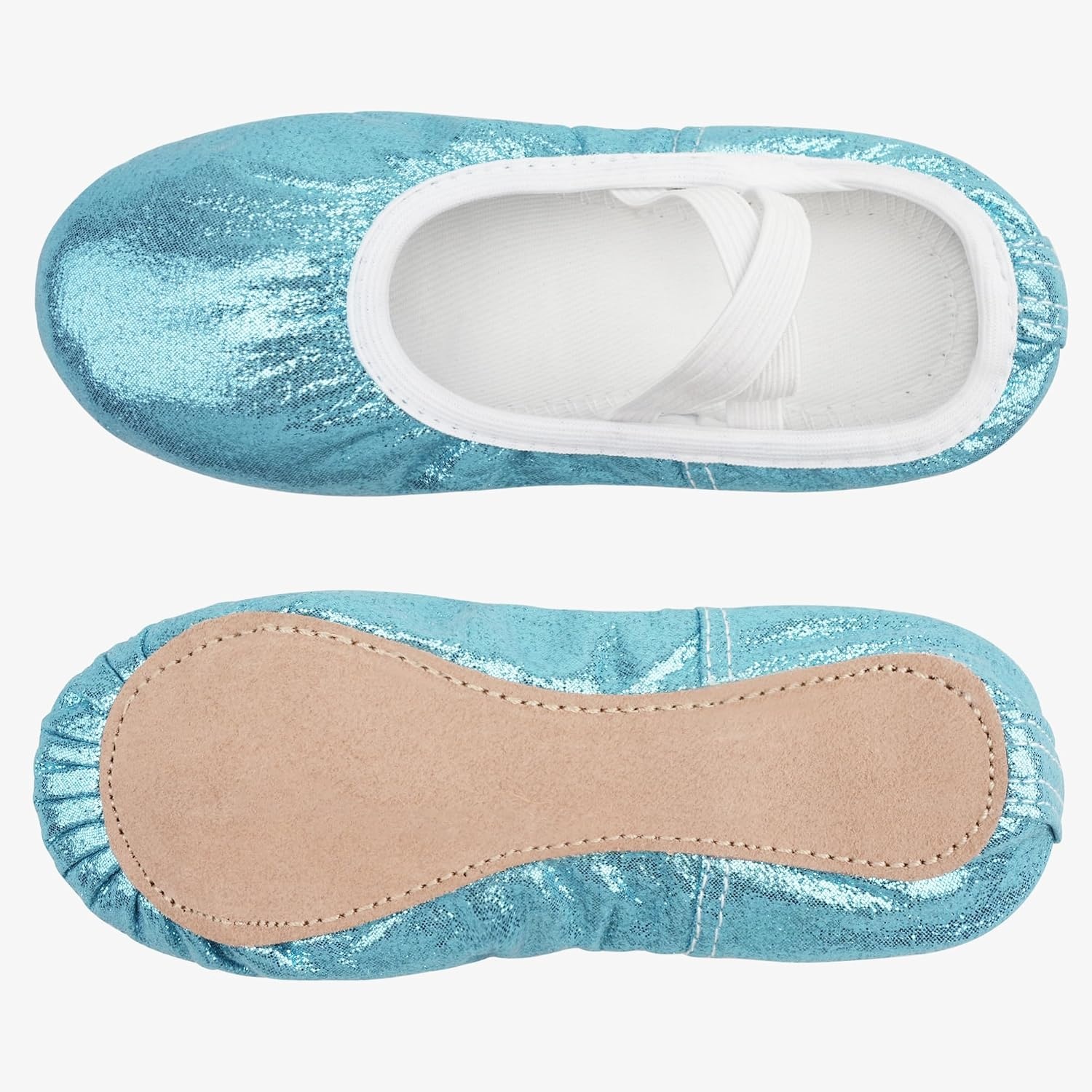 Stelle Ballet Slippers for Girls Glitter Metallic Vegan Leather Full Sole(Blue)
