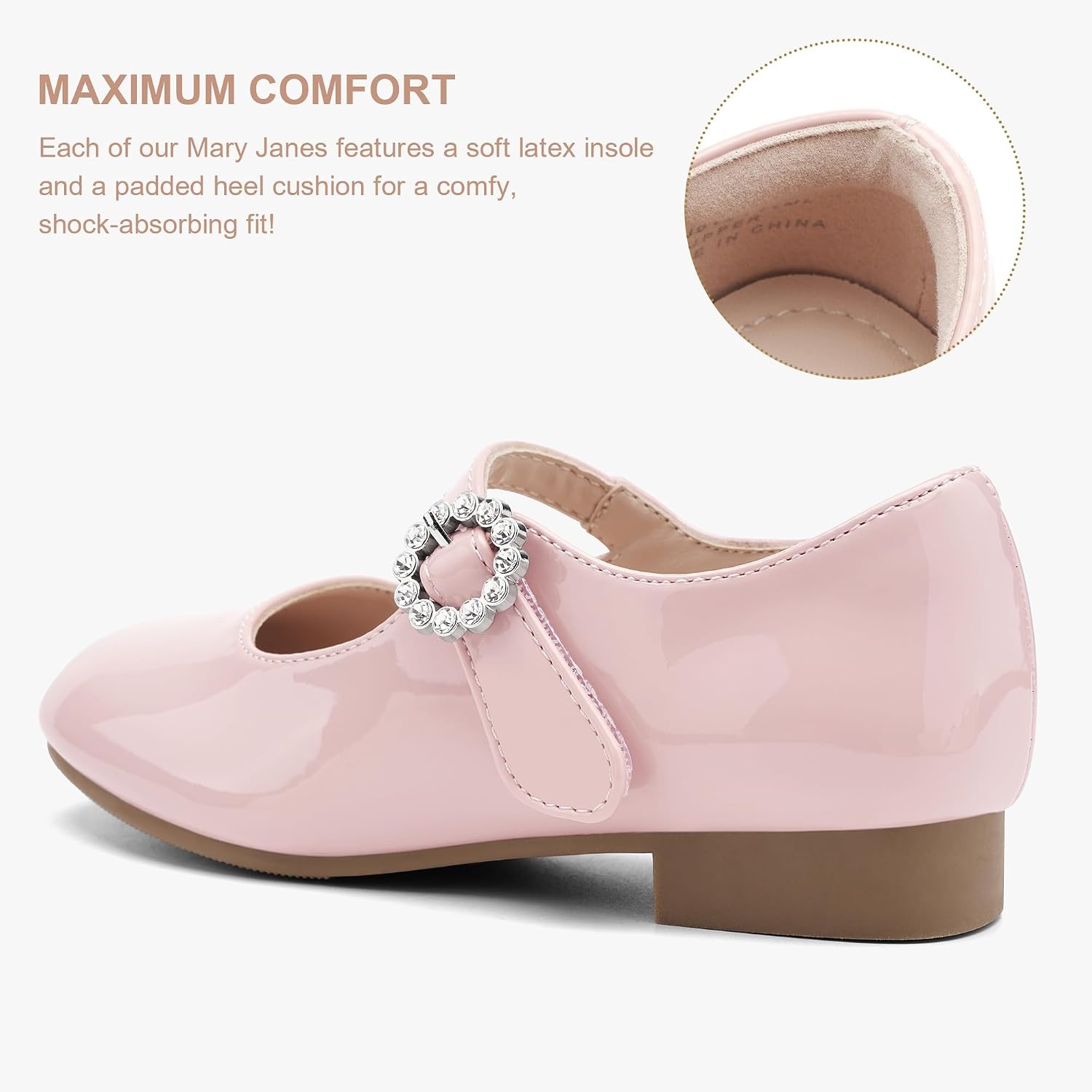 Stelle Girls Dress Shoes Rhinestone Buckle Mary Janes for School Wedding | Sparkle buckle detail, Hook-and-loop closure, Cushioned comfort, Flexible sole, Flower girl, Party, Flats, Low heels(Pink)