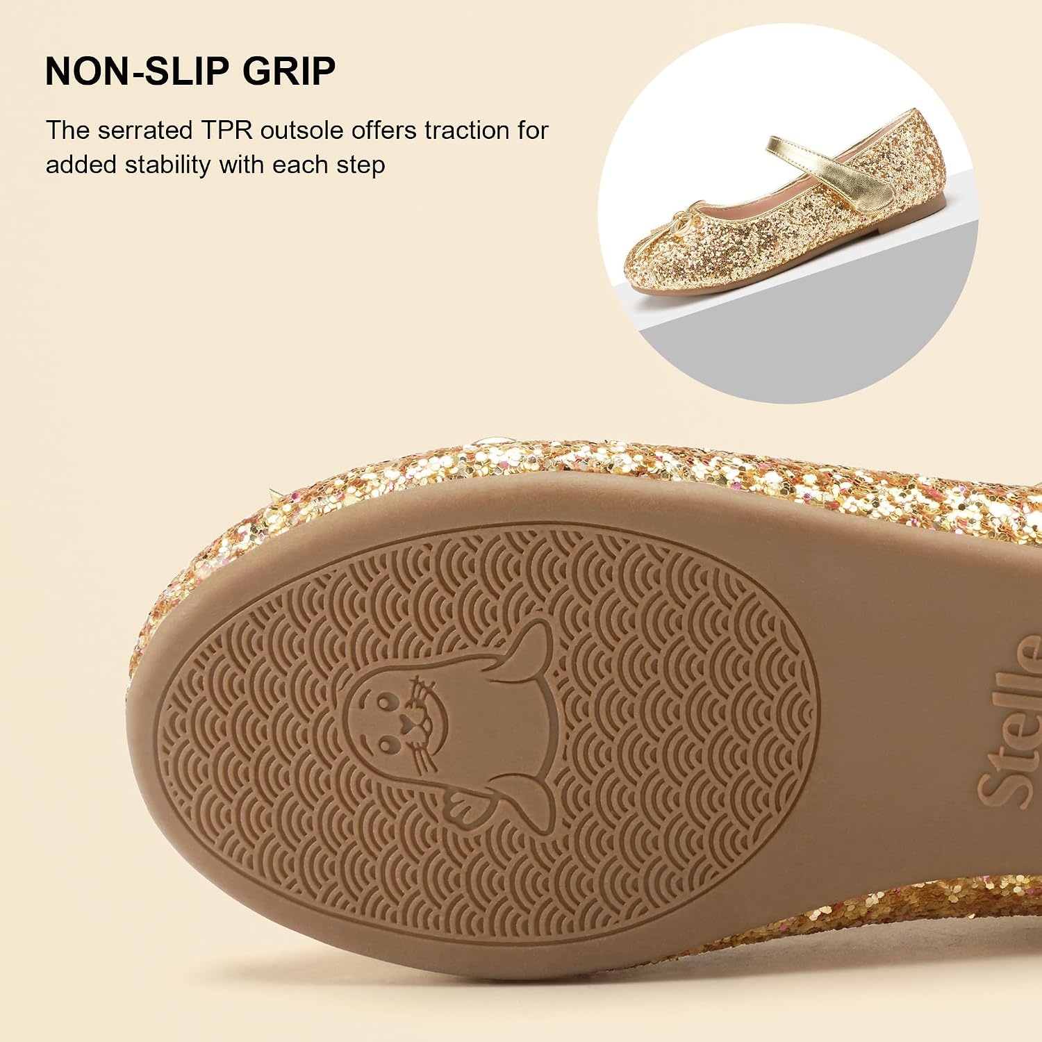 Stelle Girls Dress Shoes Toddler Flower Wedding Party Shoes Mary Jane School Flats(Toddler/Little Kids/Big Kids)(1-gold)