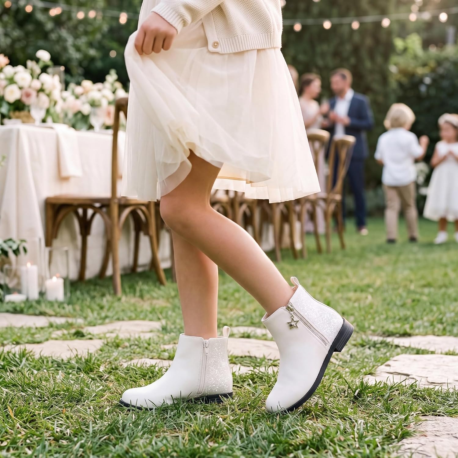 Stelle Girls Ankle Boots Glitter Fall Shoes(White)