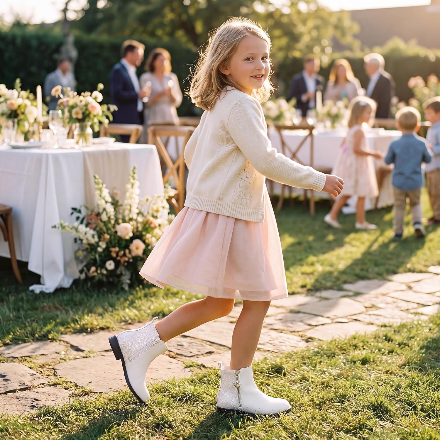 Stelle Girls Ankle Boots Glitter Fall Shoes(White)