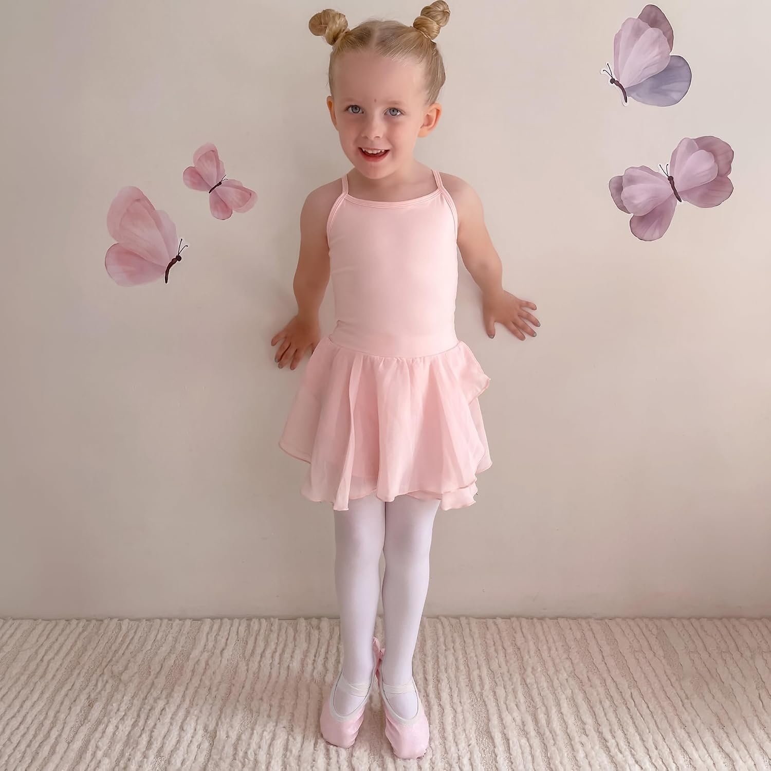 Stelle Ballet Slippers for Girls Glitter Metallic Vegan Leather Full Sole(Pink Glitter)