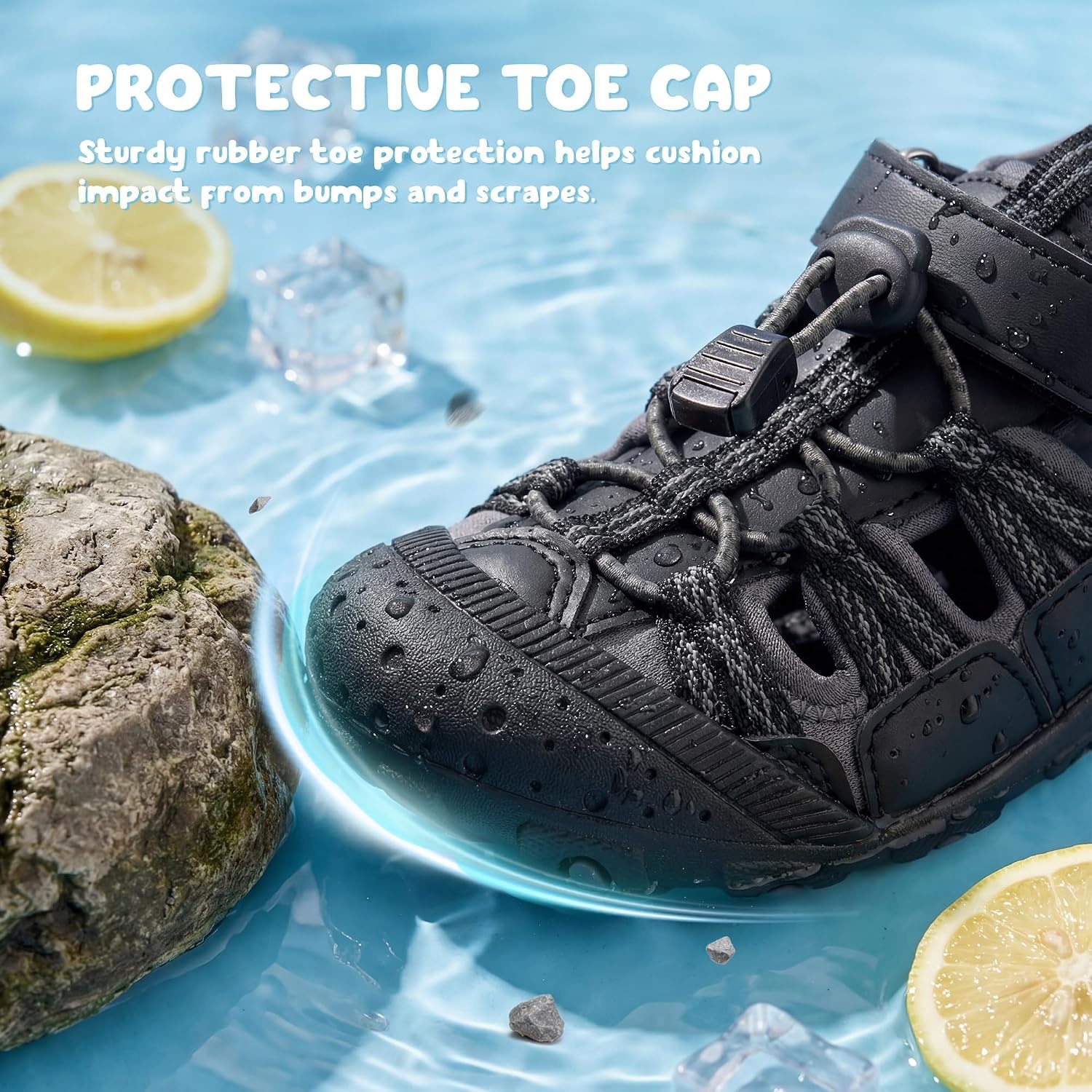 Stelle Boys Girls Closed-Toe Hiking Water Summer Sport Sandals | Adjustable Hook-and-Loop Straps Outdoor & Beach Play Non-Slip Traction Outsole Quick-Drying Materials Toddler to Big Kids(Black)