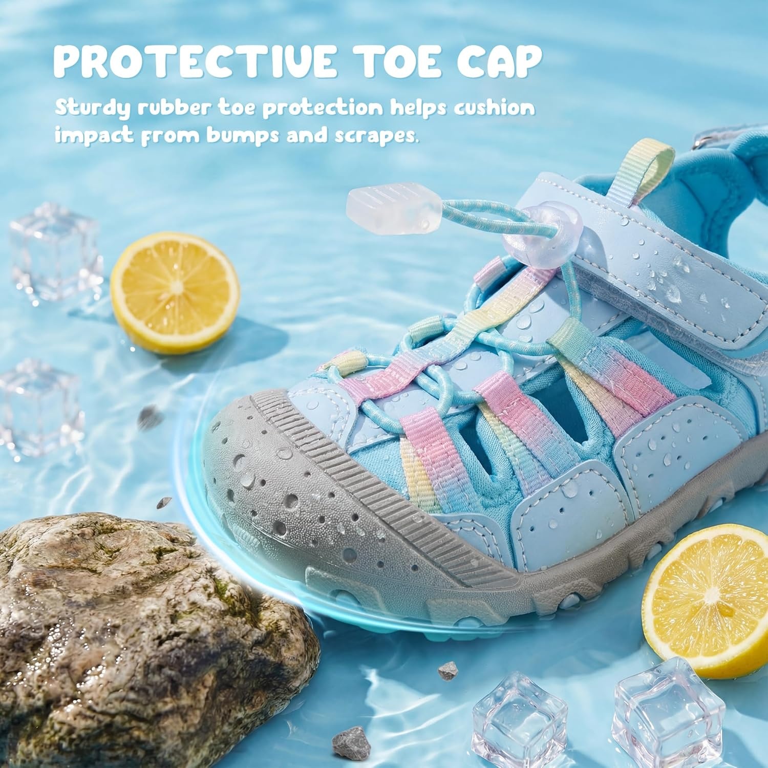Stelle Boys Girls Closed-Toe Hiking Water Summer Sport Sandals | Adjustable Hook-and-Loop Straps Outdoor & Beach Play Non-Slip Traction Outsole Quick-Drying Materials Toddler to Big Kids(Light Blue)
