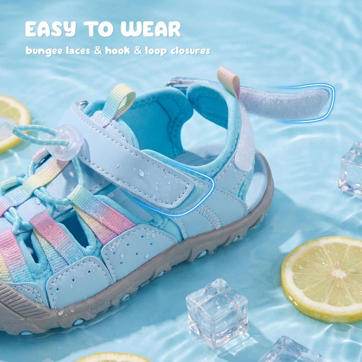 Stelle Boys Girls Closed-Toe Hiking Water Summer Sport Sandals | Adjustable Hook-and-Loop Straps Outdoor & Beach Play Non-Slip Traction Outsole Quick-Drying Materials Toddler to Big Kids(Light Blue)