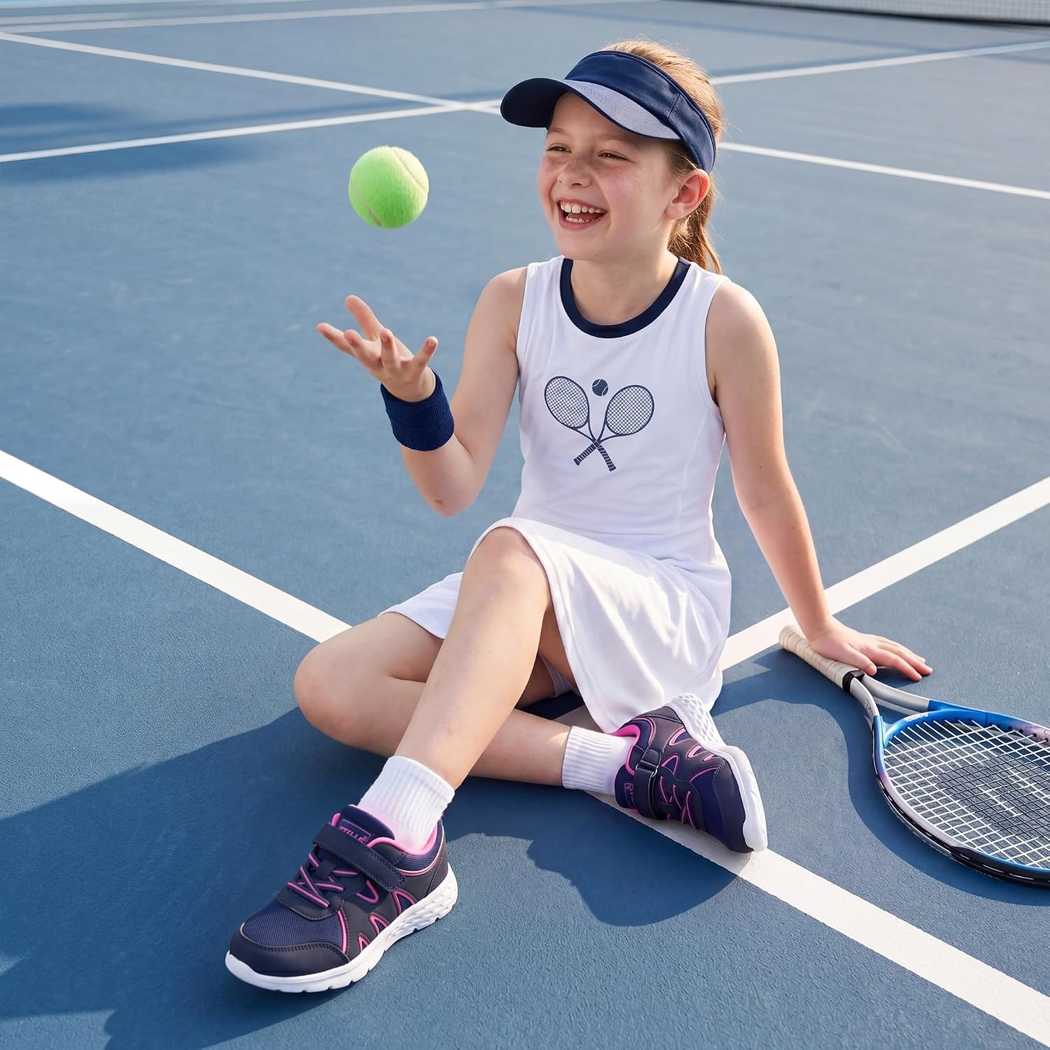 Stelle Tennis Shoes for Girls Kids Sneakers(Navy)