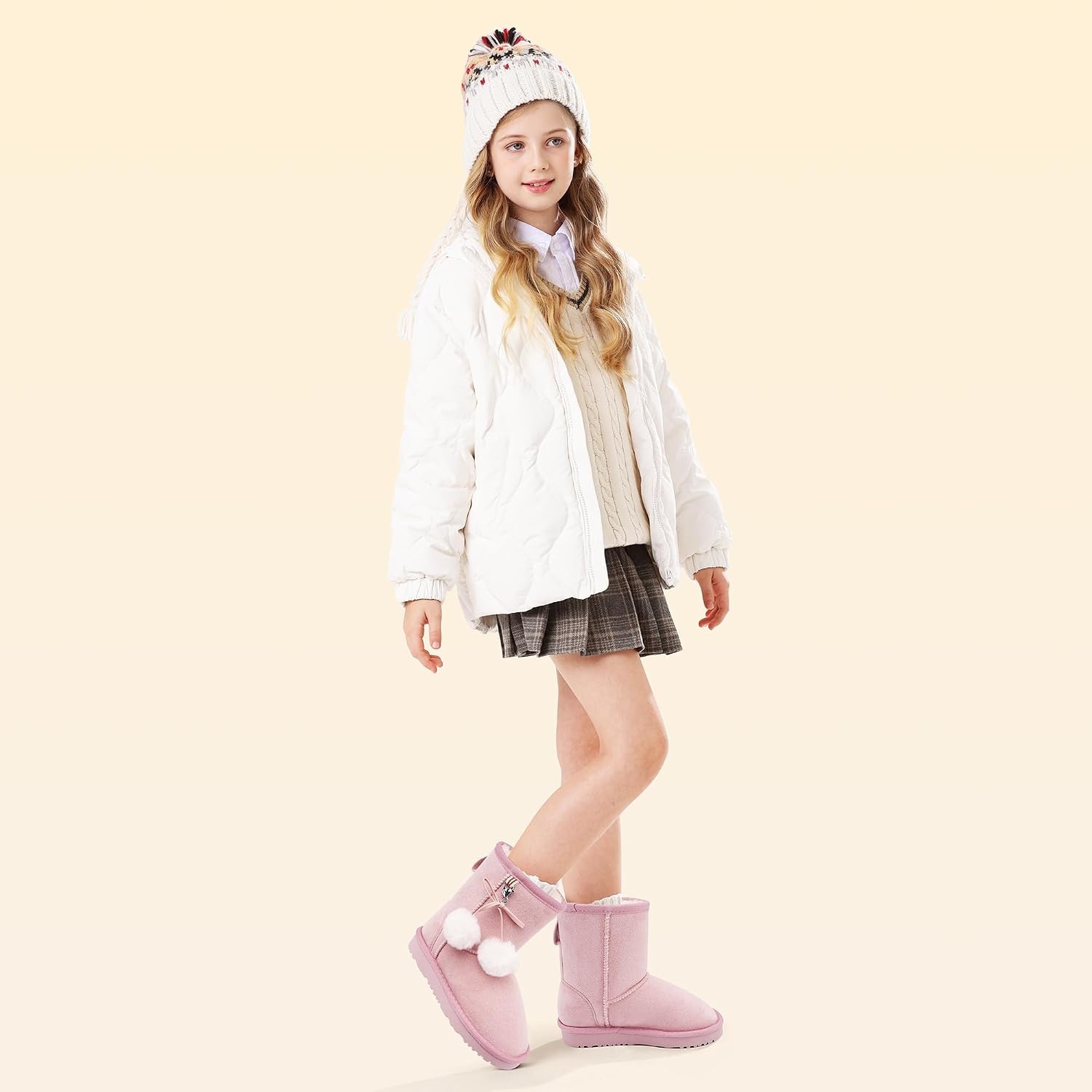 Stelle Kids Winter Boots Girls Boys Snow High Ankle Boots | Faux Fur Lined,Faux Suede Upper,Pull-On,TPR Non-Slip Outsole,Cozy,Lightweight,Outdoor,Warm,Toddler,Little Kid,Big Kid(Pink)