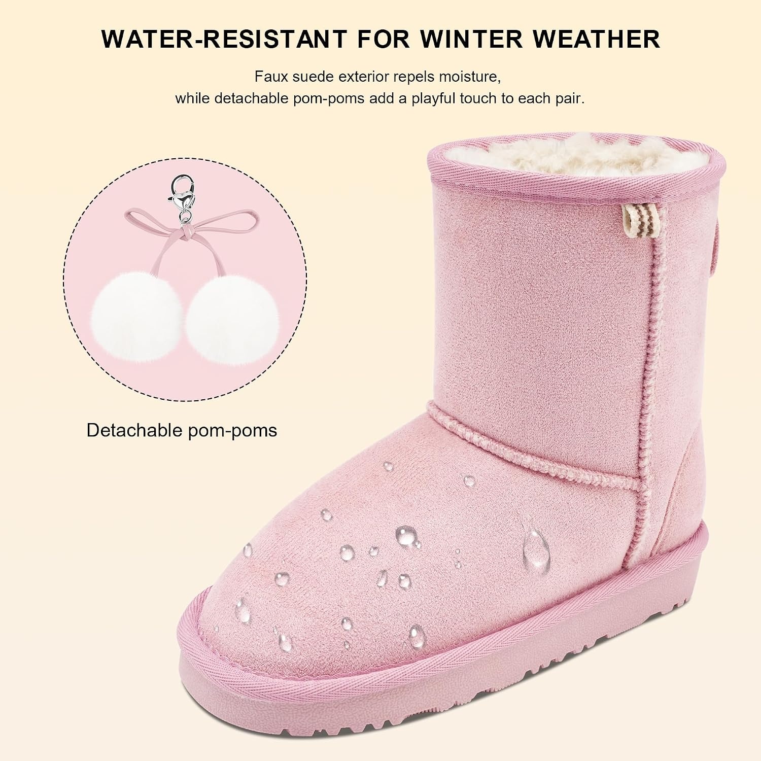 Stelle Kids Winter Boots Girls Boys Snow High Ankle Boots | Faux Fur Lined,Faux Suede Upper,Pull-On,TPR Non-Slip Outsole,Cozy,Lightweight,Outdoor,Warm,Toddler,Little Kid,Big Kid(Pink)