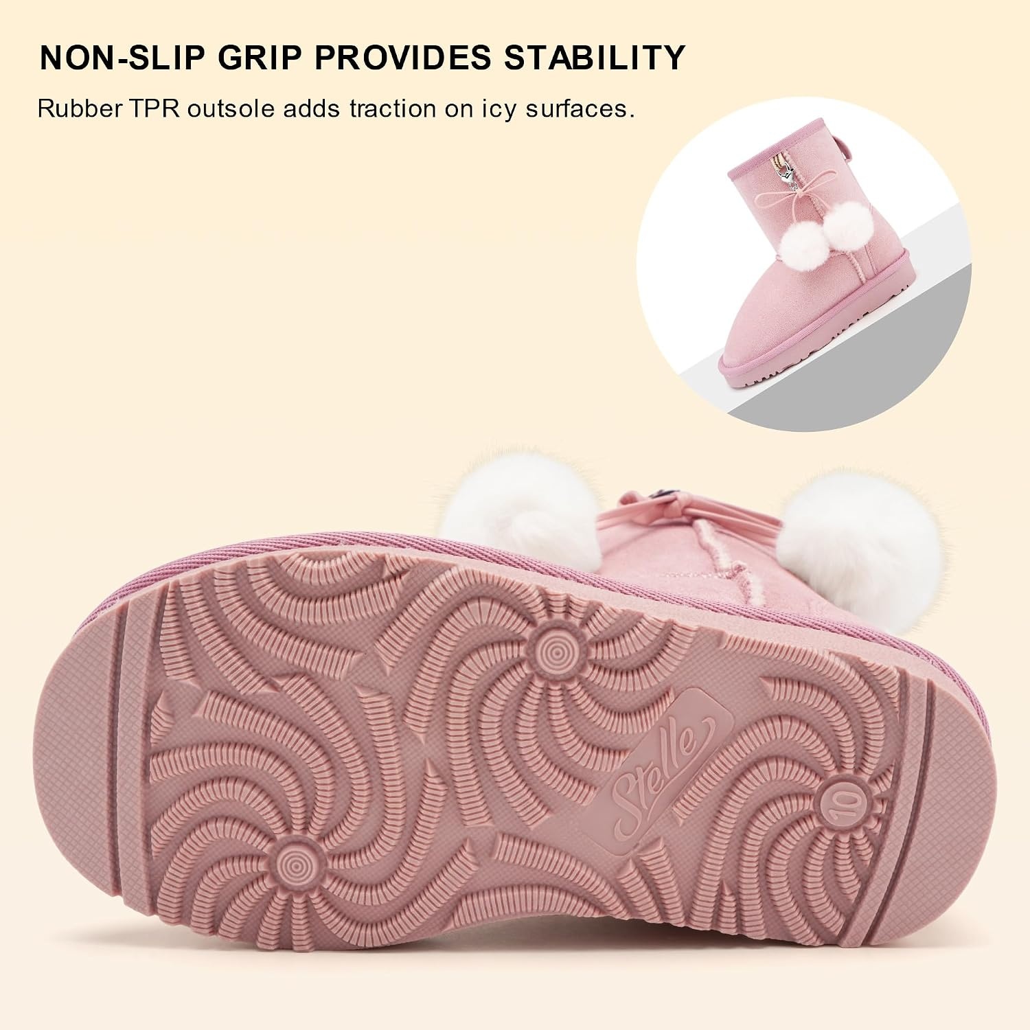 Stelle Kids Winter Boots Girls Boys Snow High Ankle Boots | Faux Fur Lined,Faux Suede Upper,Pull-On,TPR Non-Slip Outsole,Cozy,Lightweight,Outdoor,Warm,Toddler,Little Kid,Big Kid(Pink)
