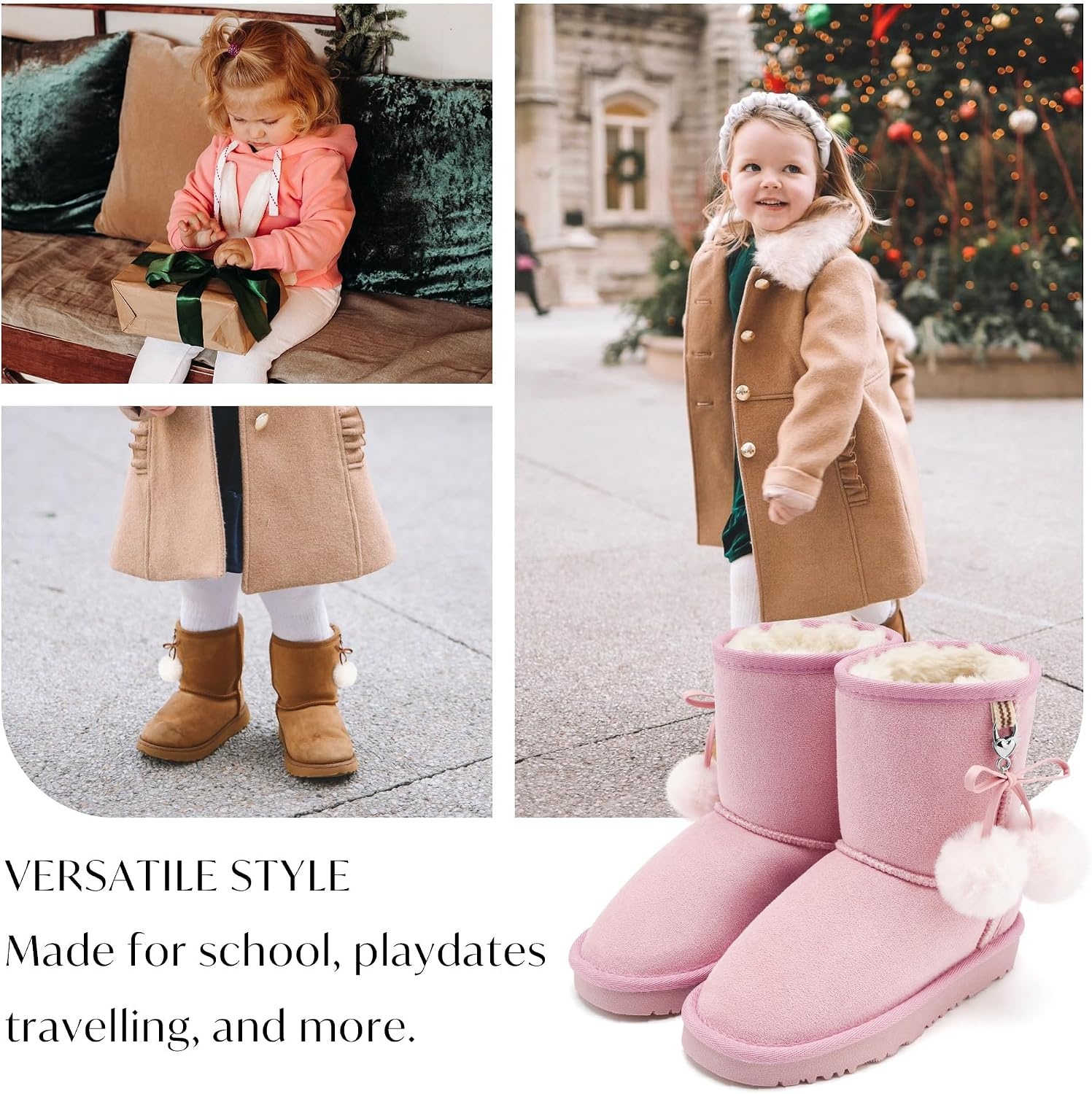 Stelle Kids Winter Boots Girls Boys Snow High Ankle Boots | Faux Fur Lined,Faux Suede Upper,Pull-On,TPR Non-Slip Outsole,Cozy,Lightweight,Outdoor,Warm,Toddler,Little Kid,Big Kid(Pink)