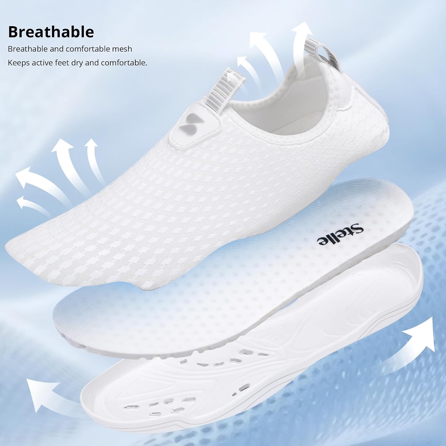 Stelle Water Shoes for Women Quick-Dry Aqua Socks for Swim Pool | Beach Yoga River Shower Surf Kayaking Adult Water Shoes Barefoot Lightweight Non-Slip Sole Indoor Outdoor for Men(White)
