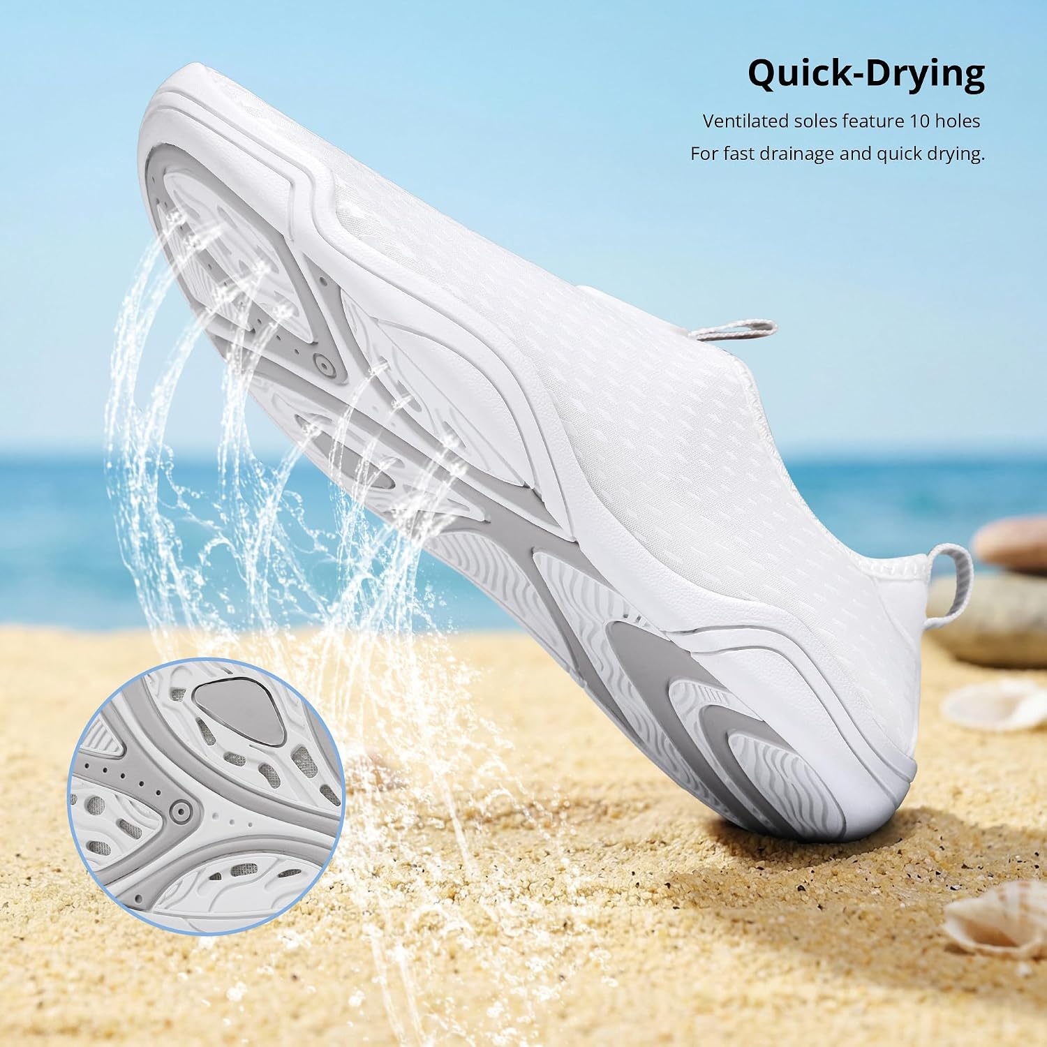 Stelle Water Shoes for Women Quick-Dry Aqua Socks for Swim Pool | Beach Yoga River Shower Surf Kayaking Adult Water Shoes Barefoot Lightweight Non-Slip Sole Indoor Outdoor for Men(White)