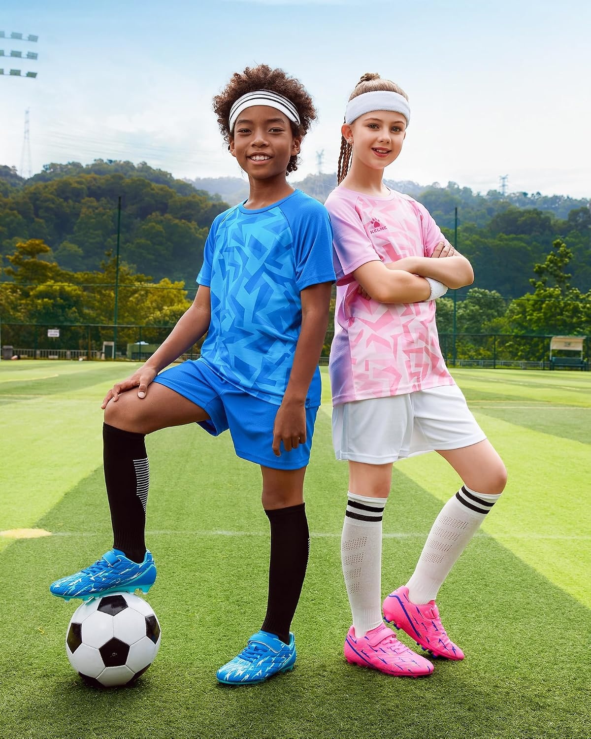 Stelle Boys Soccer Cleats for Kids Girls(Electric Blue)