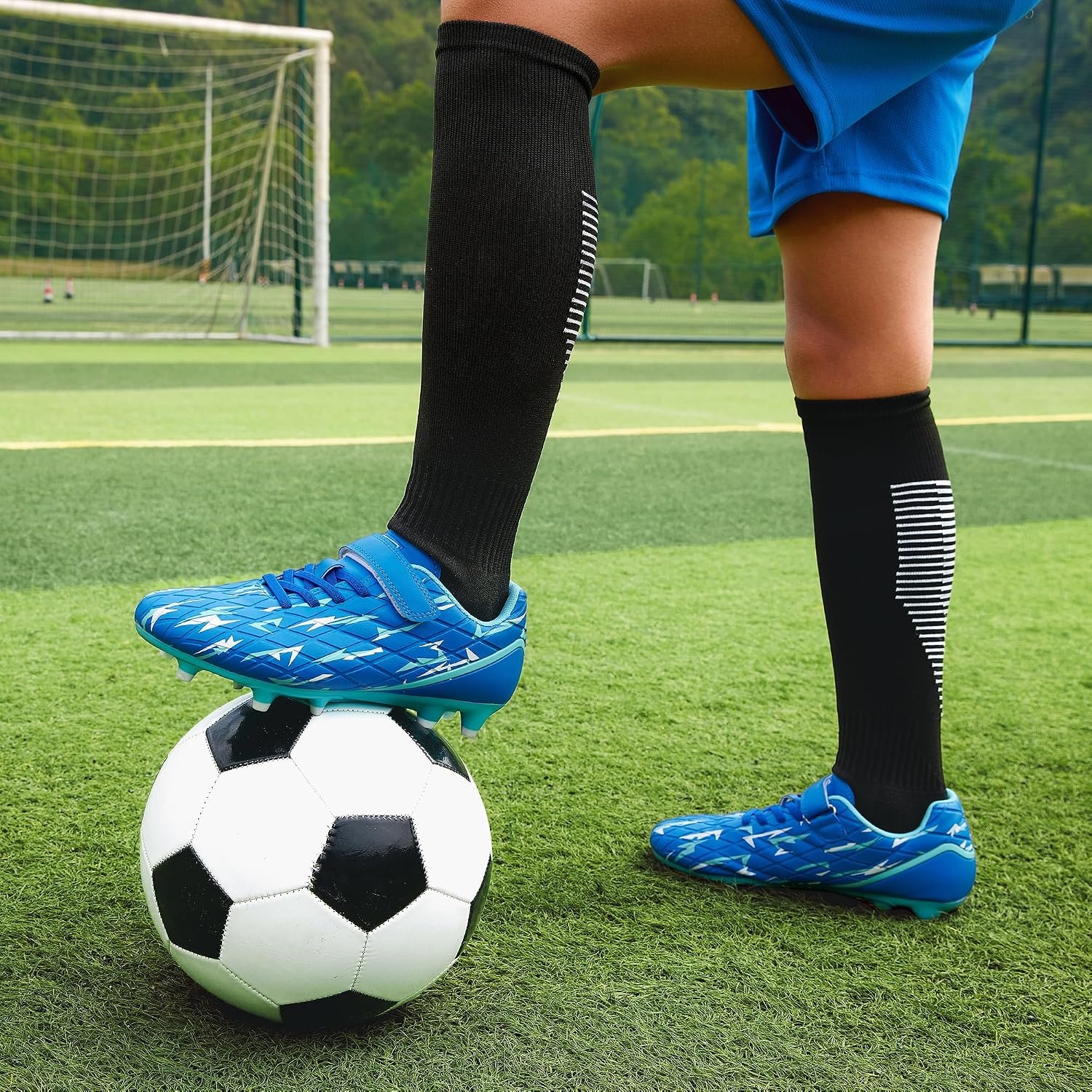Stelle Boys Soccer Cleats for Kids Girls(Electric Blue)