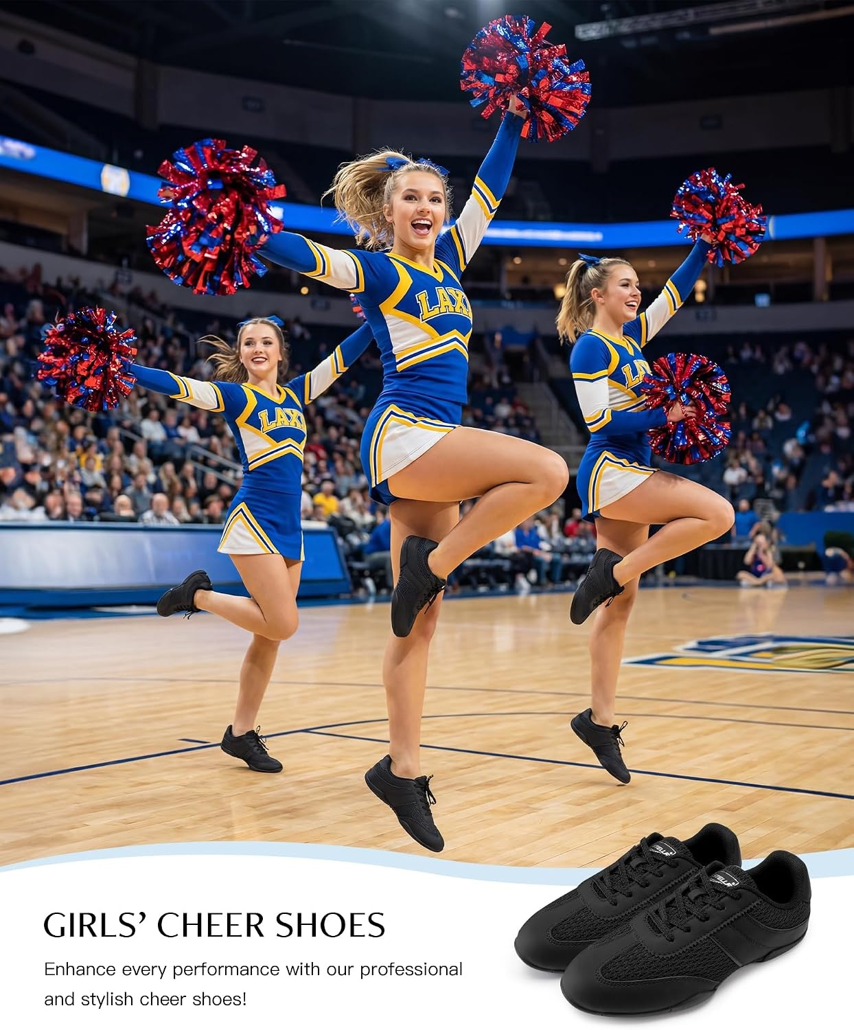 Stelle Cheer Shoes Women Cheerleading Dance Sneakers | Leather and Breathable Knit Mesh Upper, Lightweight Athletic Shoes for Cheer Competition, Training and Practice(Black)