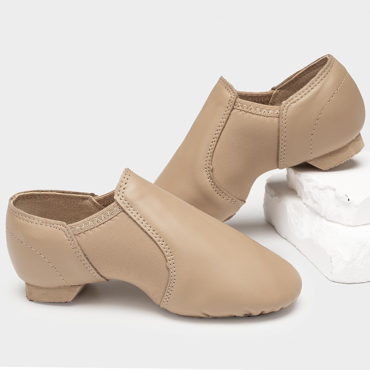 Stelle Girls Jazz Shoes Anti-Slip Leather Dance Shoes(Tan)