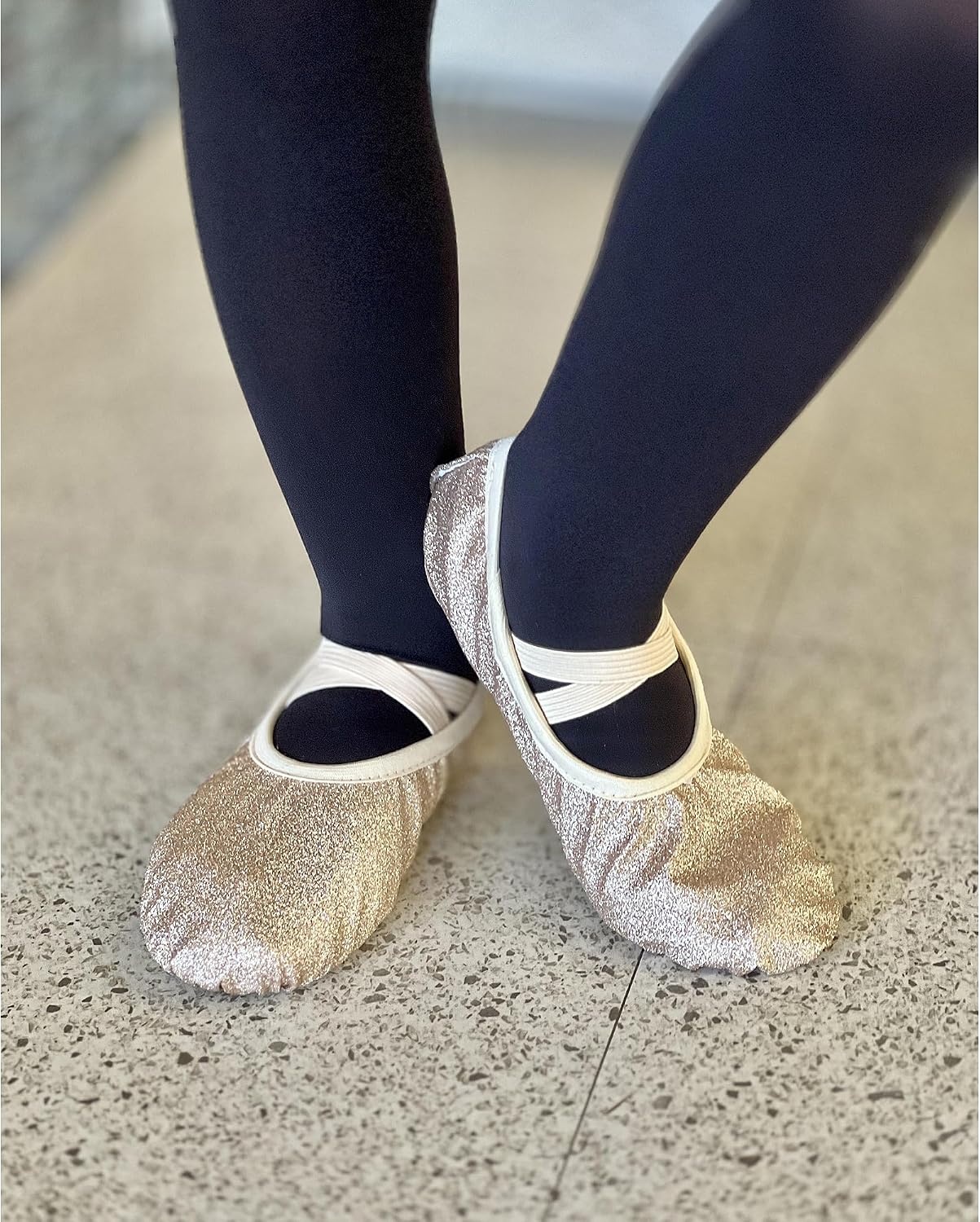 Stelle Ballet Slippers for Girls Glitter Metallic Vegan Leather Full Sole(Gold Glitter)