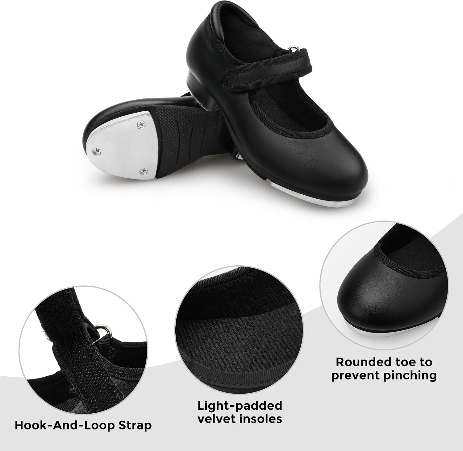 Stelle Tap Shoes for Girls Toddler Boys Dance Shoes(Black Pu)