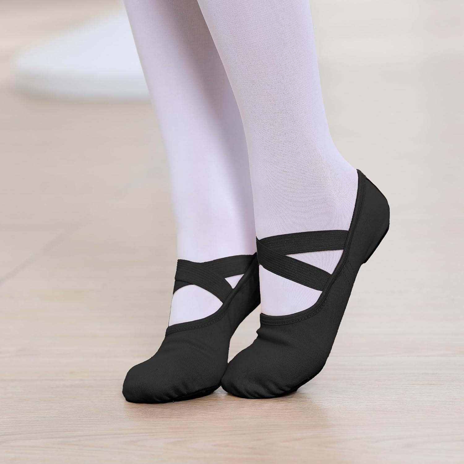 Stelle Ballet Shoes Toddler Slippers Highly Elastic Canvas Girls Women | Split sole, Soft cotton lining, Machine washable, Ballerina dance shoes, Flexible movement, Ballet practice and performance(Black)