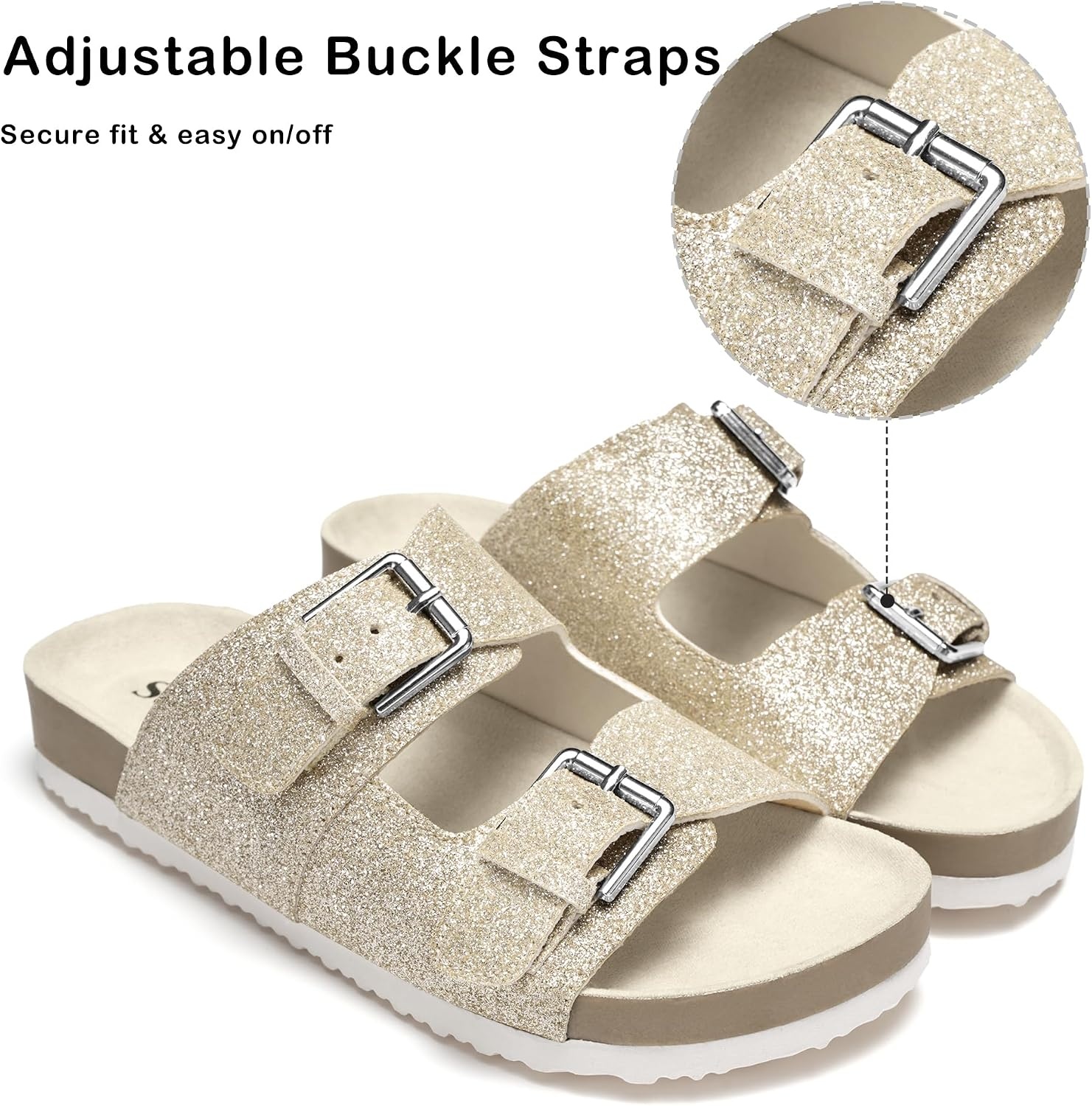 Stelle Girls Sandals Kids Slide Summer Shoes Slip on Slippers with Adjustable Straps(Gold)
