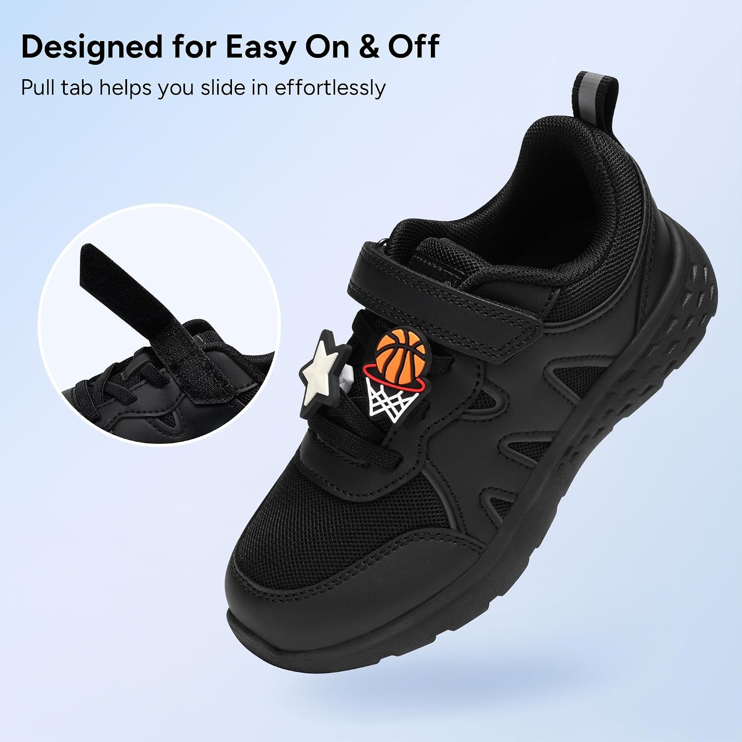 Stelle Tennis Shoes for Girls Kids Sneakers(Ninja Black+charms)