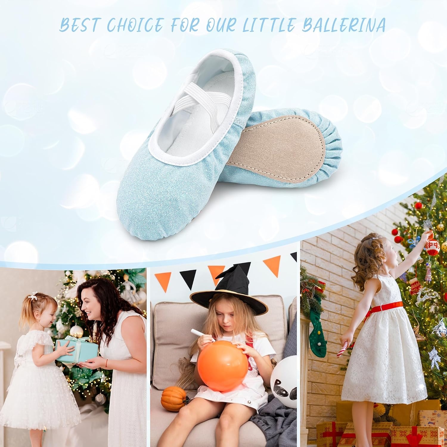Stelle Ballet Slippers for Girls Glitter Metallic Vegan Leather Full Sole | Ballet shoes for girls, Ballerina slippers, Crisscross elastic straps, Suede full outsole, Recitals, Costumes(Blue Glitter)