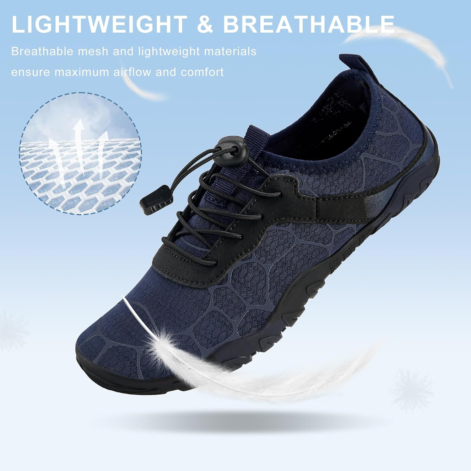Stelle Water Shoes for Women Adult Aqua Shoes for Swim Lake | River Beach Rafting Kayaking Barefoot Quick-Dry Mesh Lightweight Comfort Adjustable Bungee Laces Non-Slip Rubber Outsole(Blue)