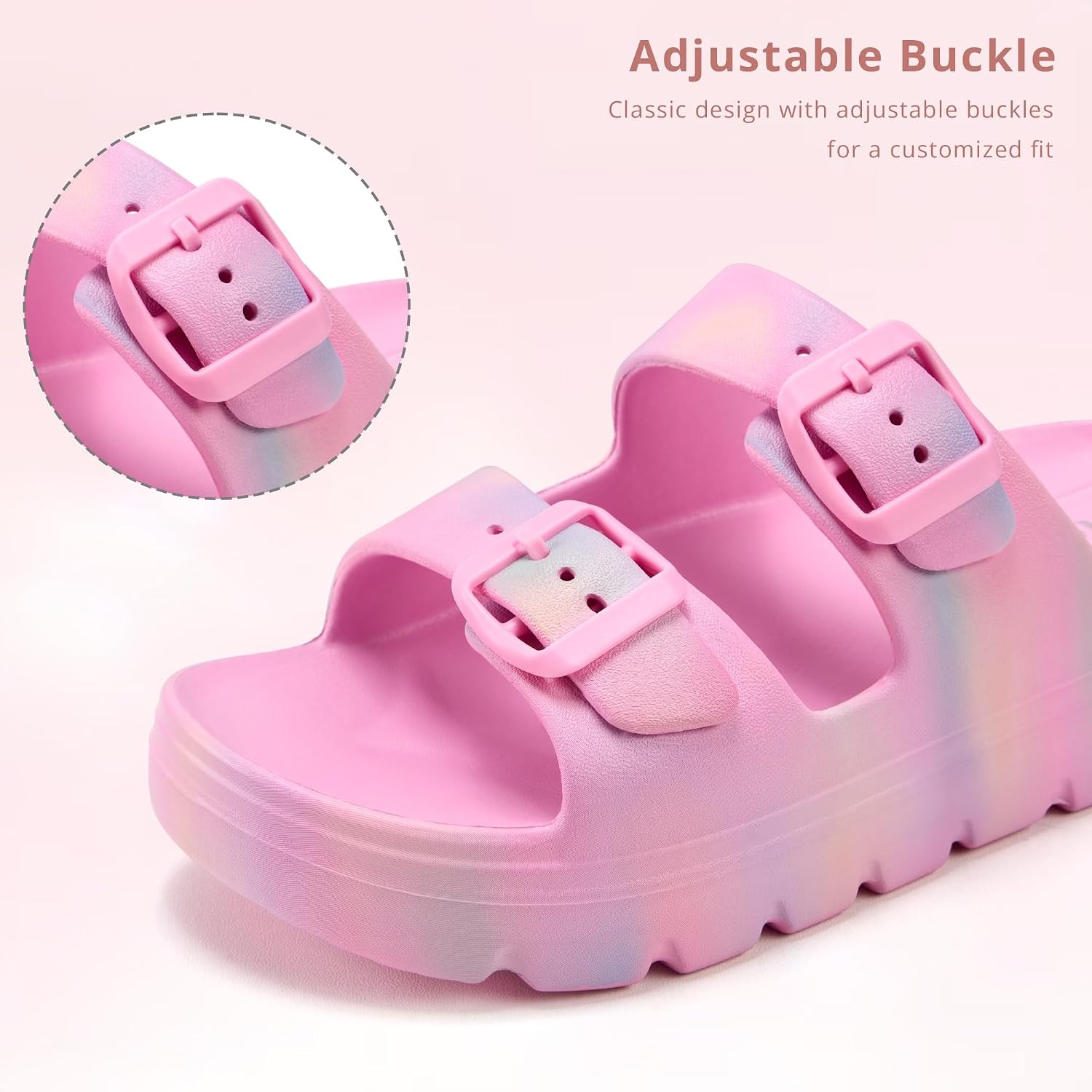 Stelle Girls Double Buckle Slide Sandals Boy Slippers Kids Summer Shoes Shower Beach Pool Slip on Clouds(Cotton Candy Ombre)