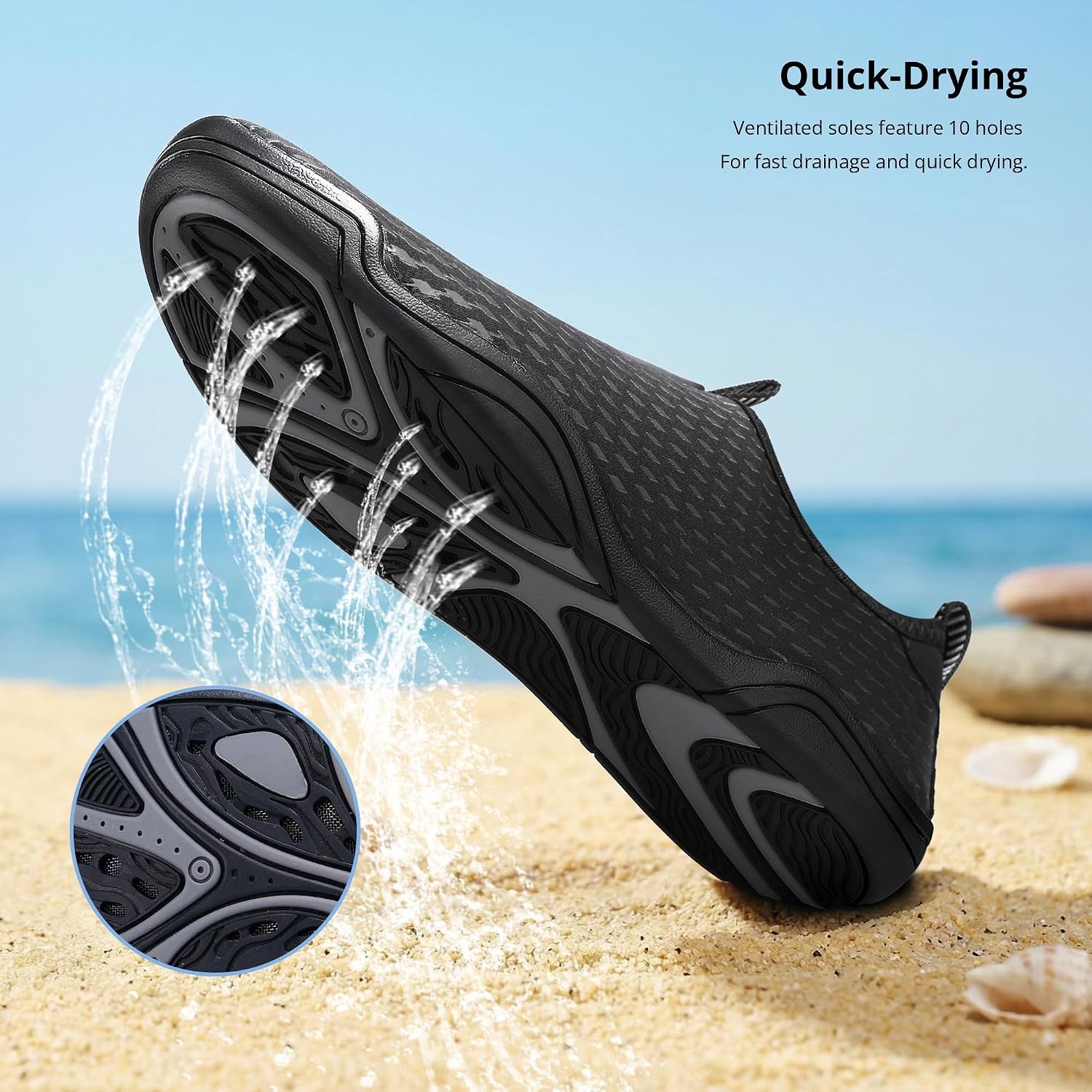 Stelle Water Shoes for Women Quick-Dry Aqua Socks for Swim Pool(Black)